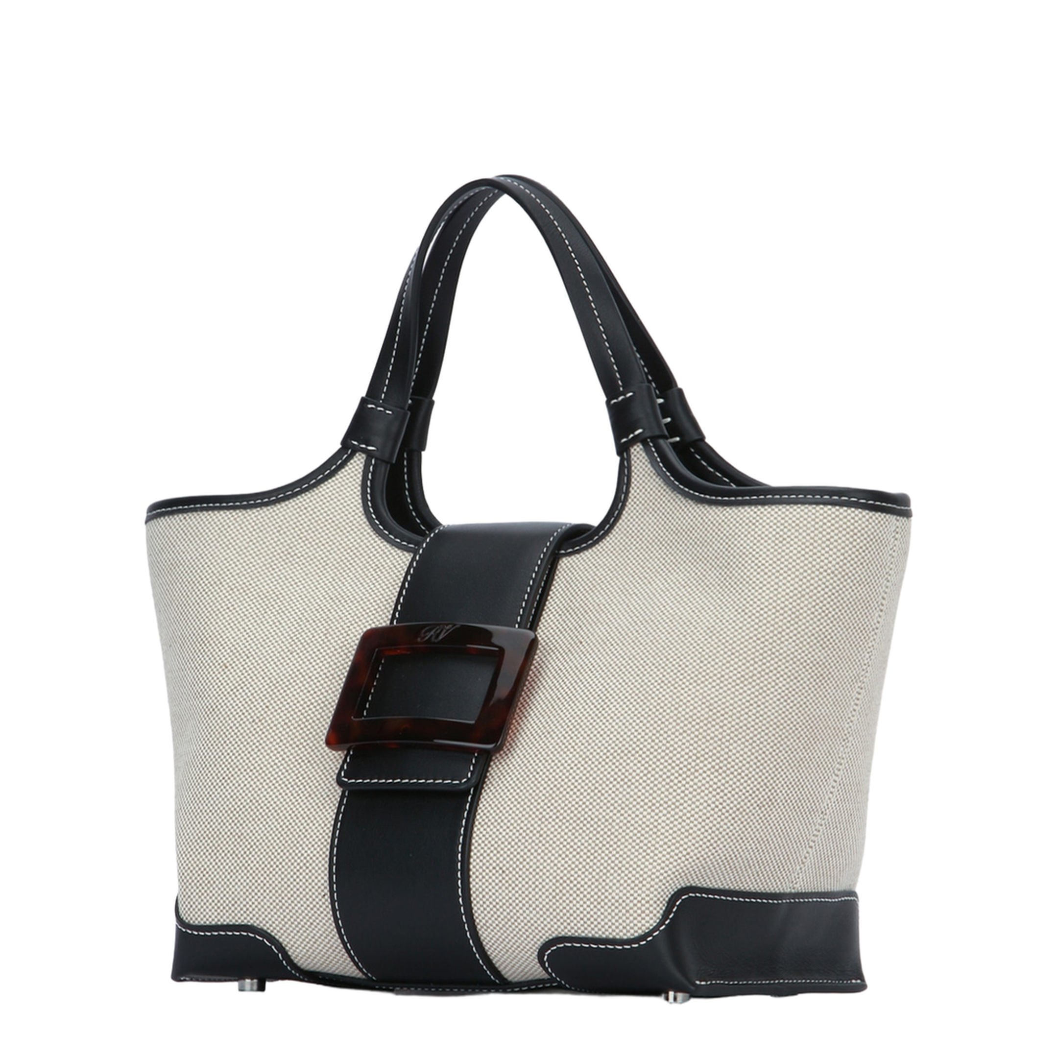 Mini Canvas Tote Bag - Natural/Black - Image 2