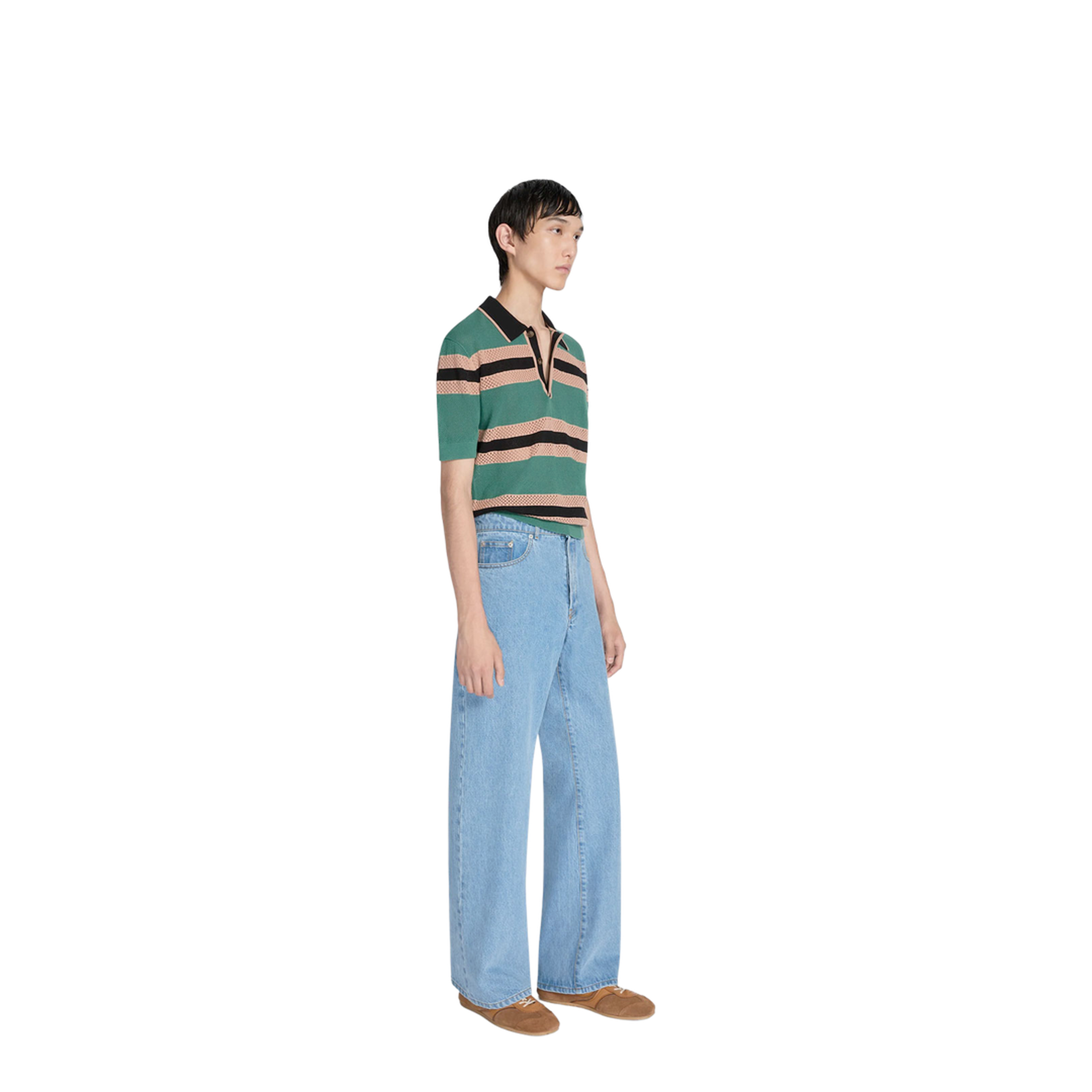 Mercy Viscose Mesh Tricolor Striped Polo Shirt - Image 2