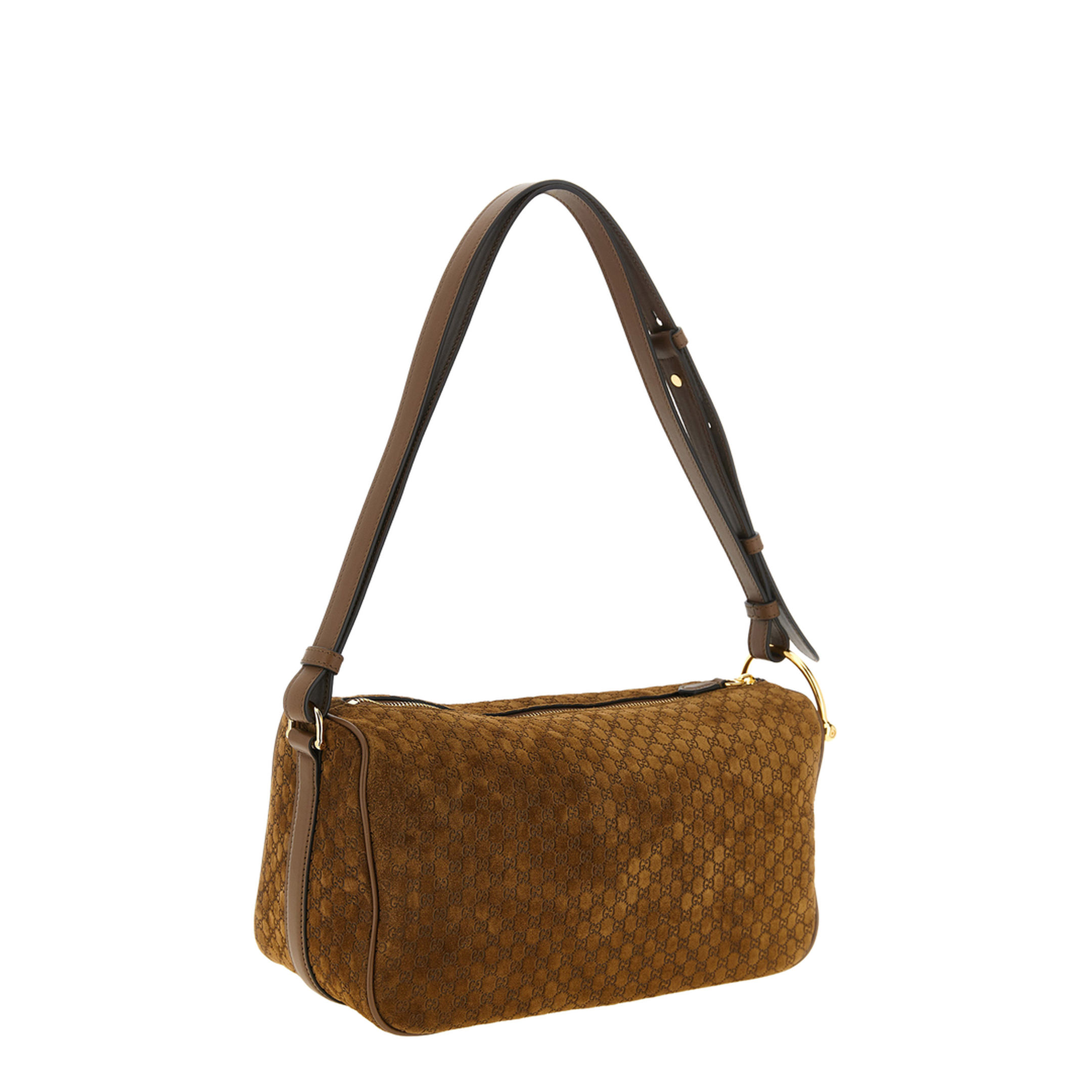 Half Horsebit Medium Suede Shoulder Bag - Brown - Image 2