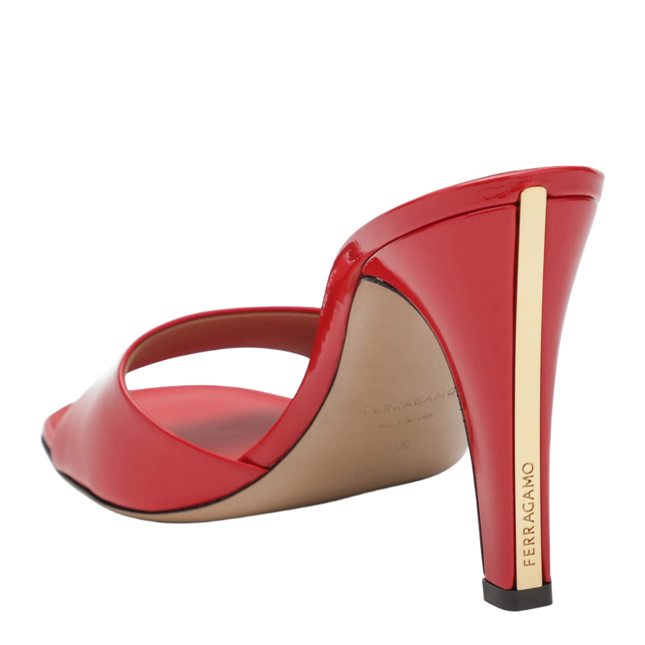 Fire Red Patent Leather Heeled Slides - Image 2