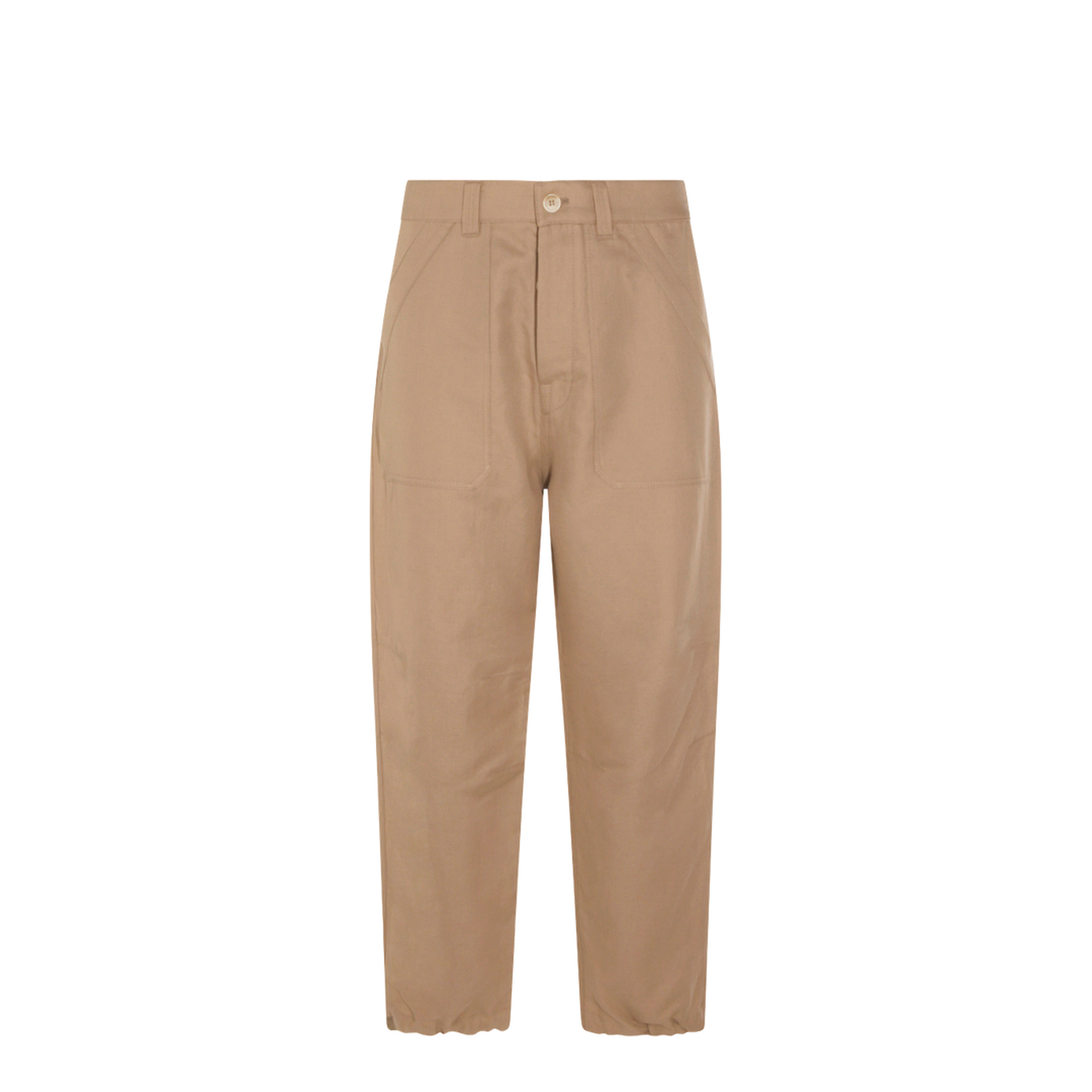 Cotton and linen drill trousers with patch pockets and drawstring - Image 2