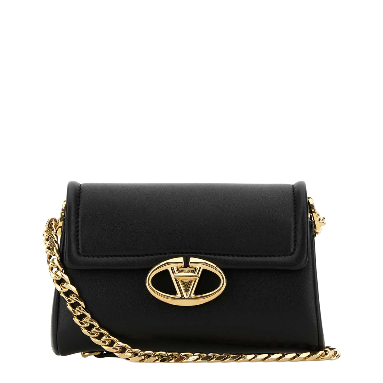 VLogo Leather Shoulder Bag Black - Image 1