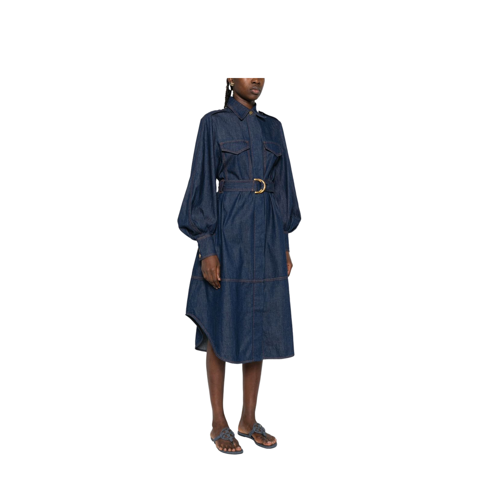 Hypnotic Tuck Midi Dress Navy Stripe - Image 5