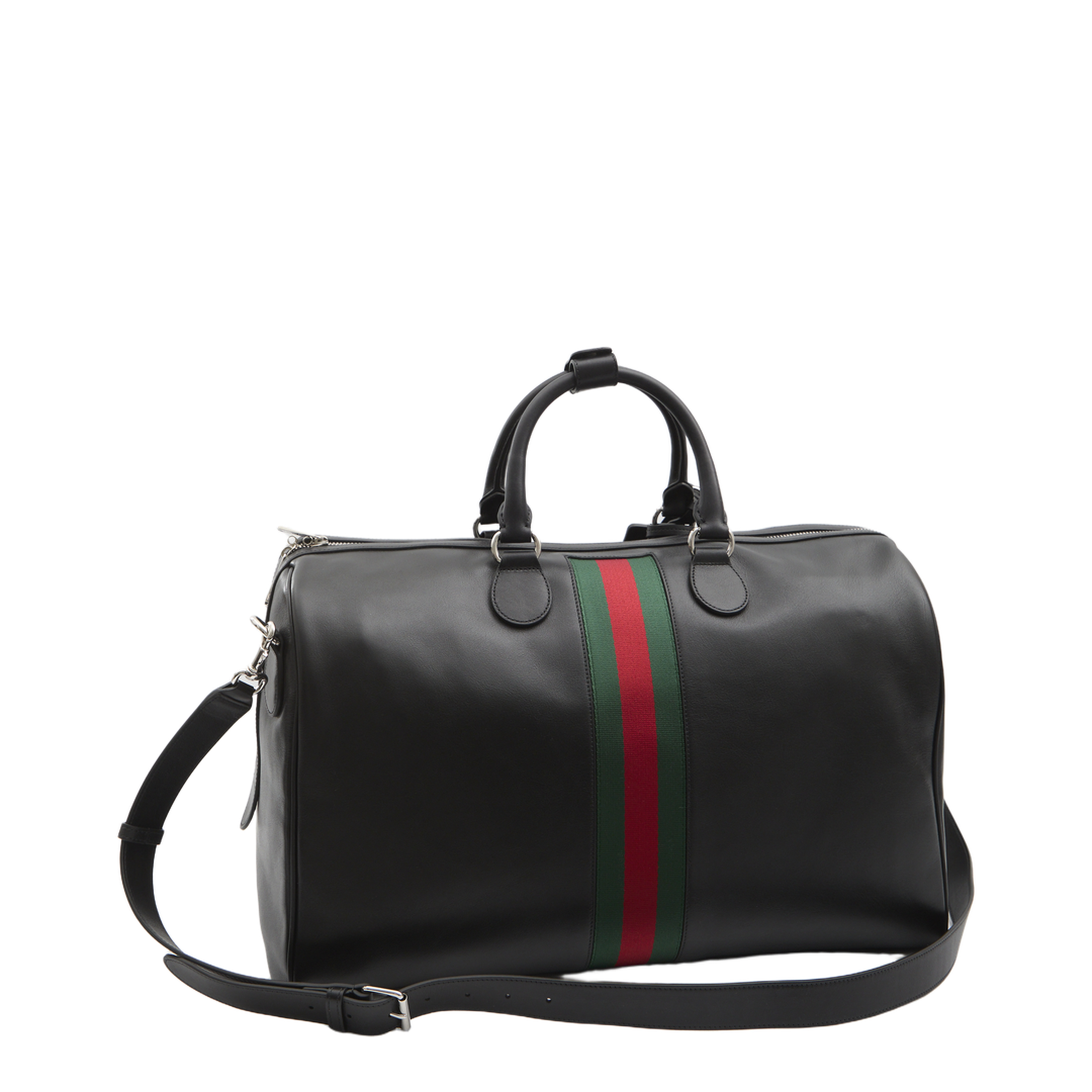Web Trademark Medium Black Soft Leather Duffle Bag - Black - Image 2