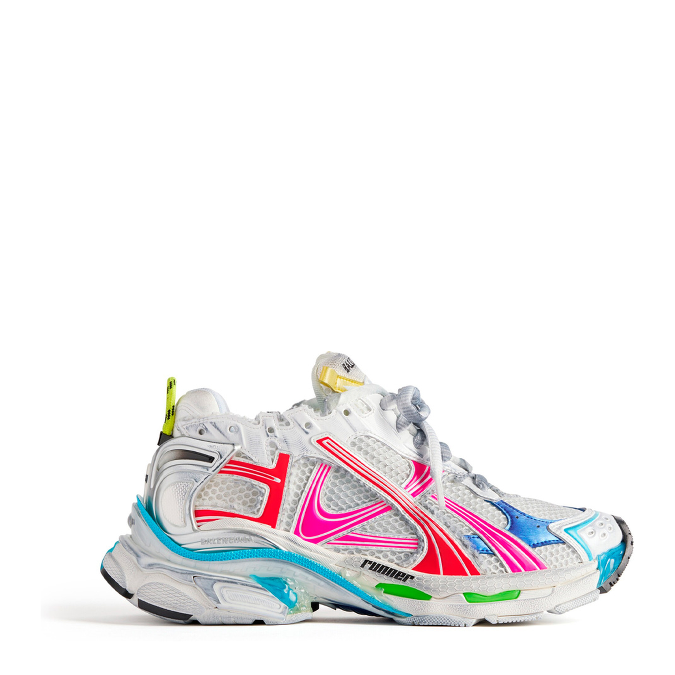 Mesh and Nylon Multicolor Worn-Out Effect Runner Sneakers - Image 1