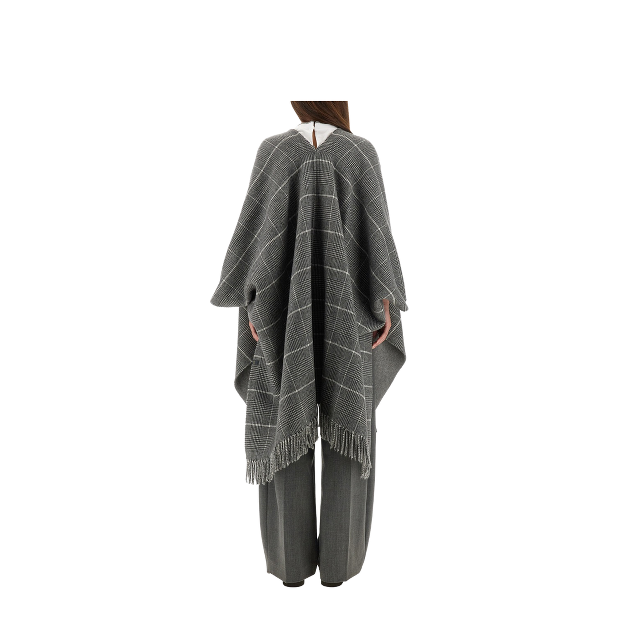 Fringed Check-Pattern Cape - Image 3