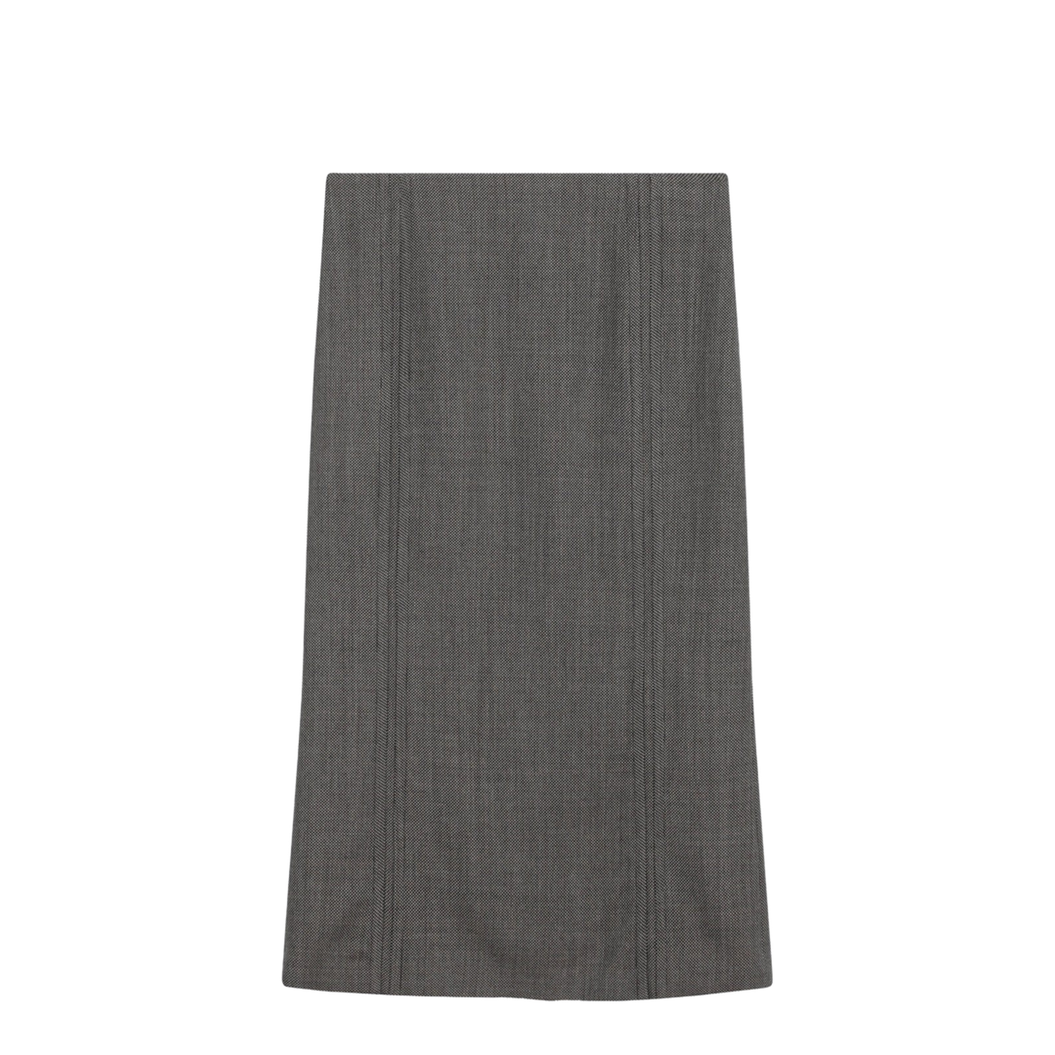 Brown and beige patterned wool midi skirt - Image 1