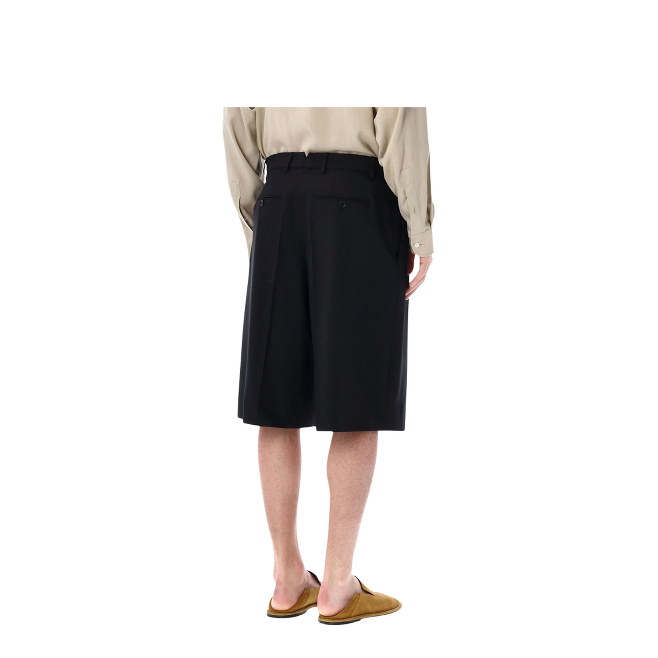 Black Pleated Bermuda Shorts in Cotton - Image 2