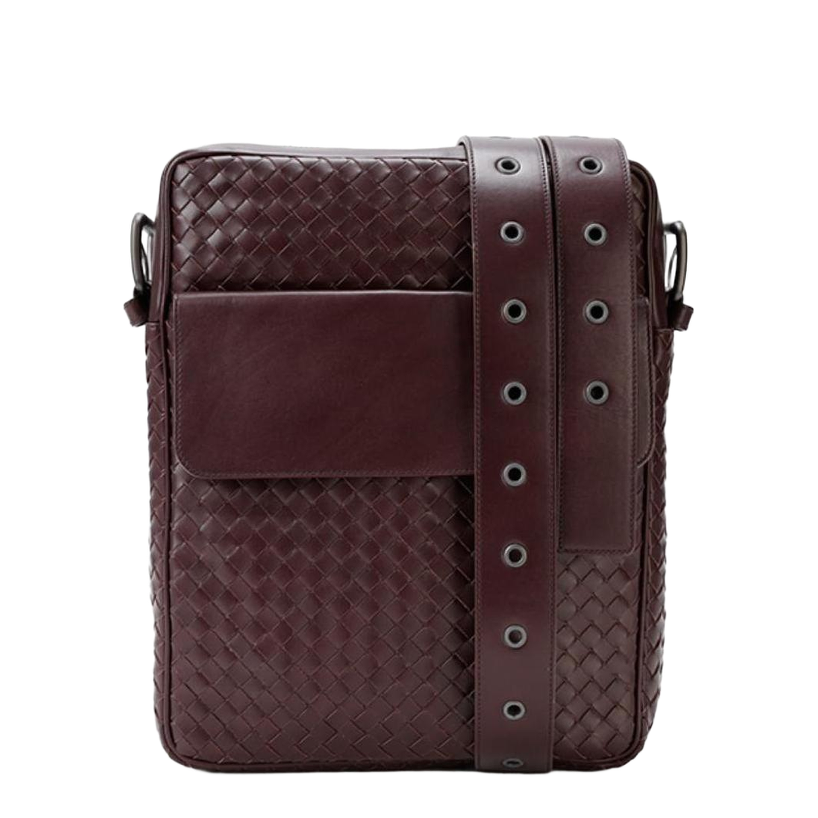 Intrecciato Leather Shoulder Bags - Burgundy - Image 1