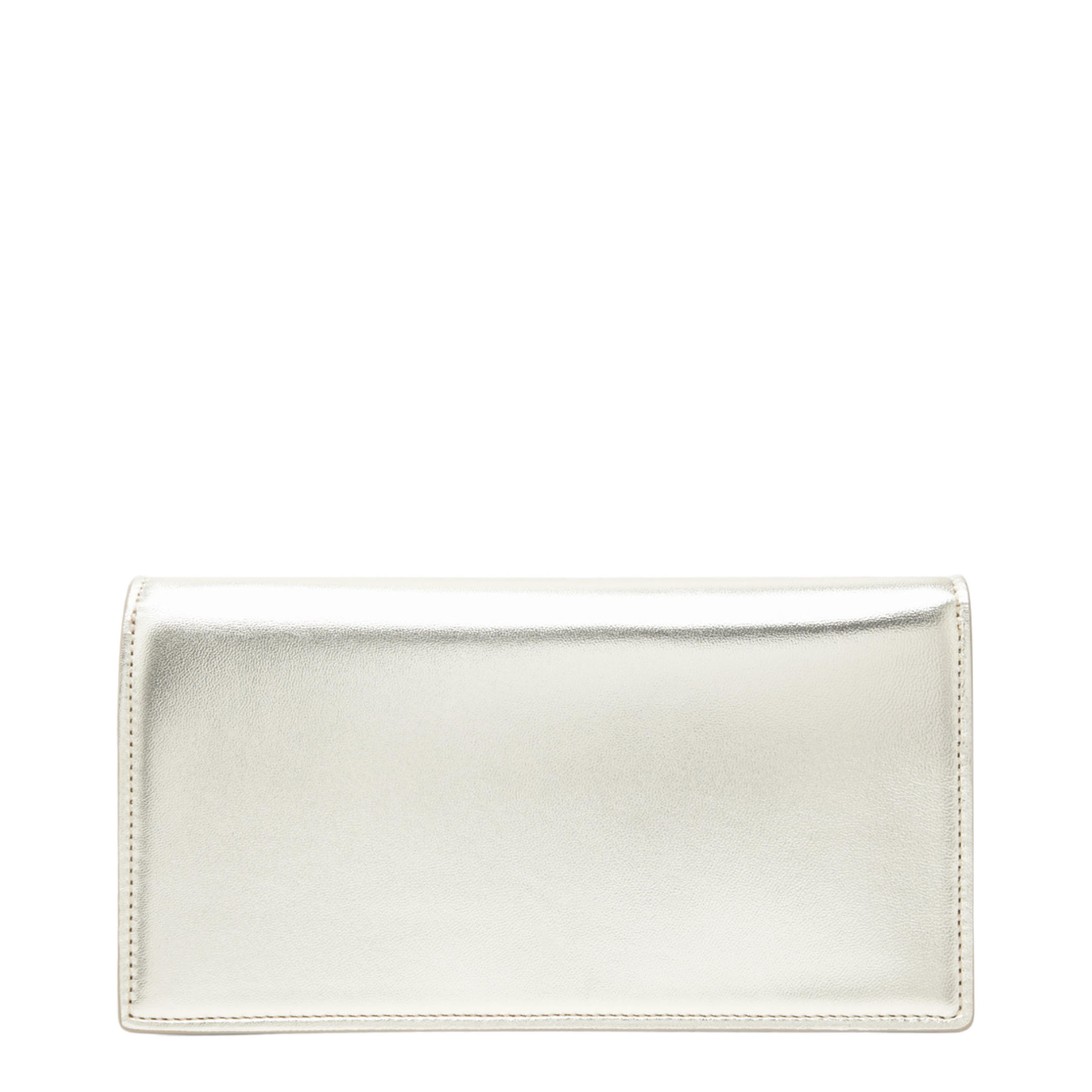 Platinum-coloured Leather Clutch Bag with Chain - Image 2