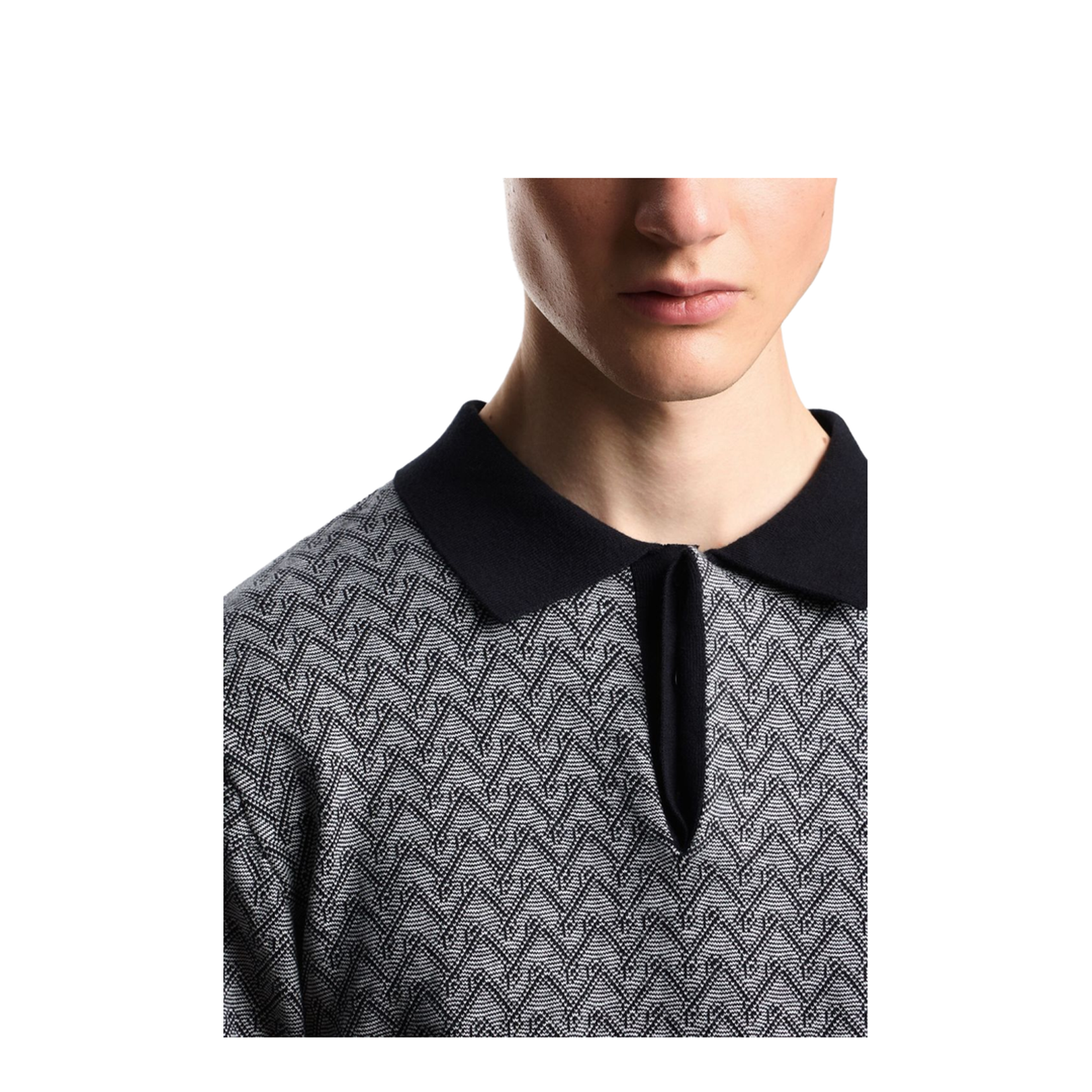 Polo-Collar Jumper in Chevron-Motif Jacquard - Image 2
