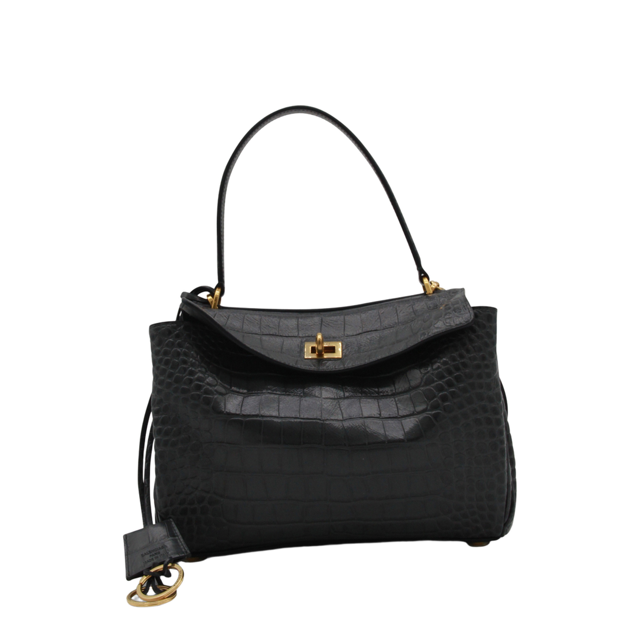 Galleria Mini Crocodile Leather Handbag - Black - Image 2