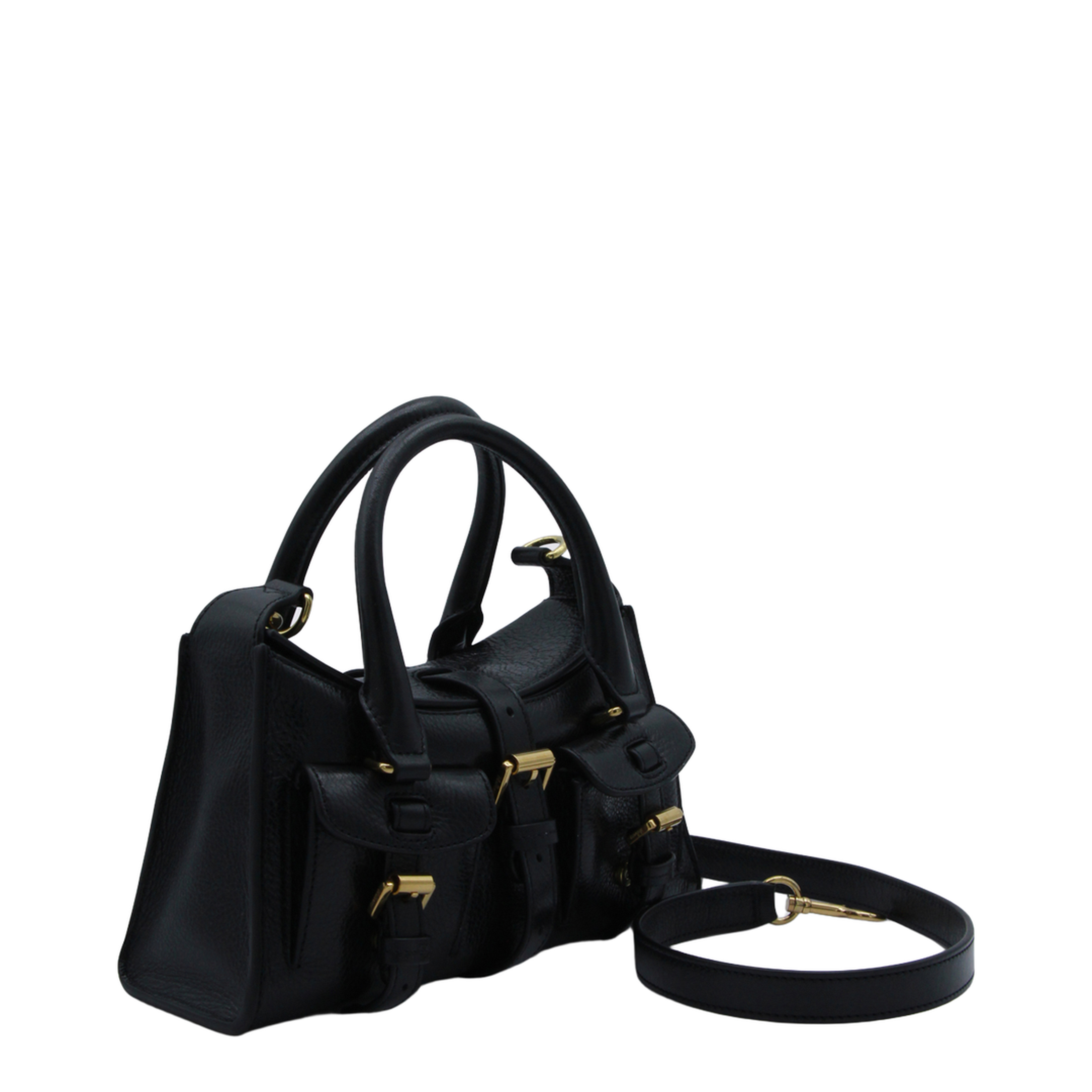 Mini Roxanne High Shine Leather Handbag - Black - Image 4