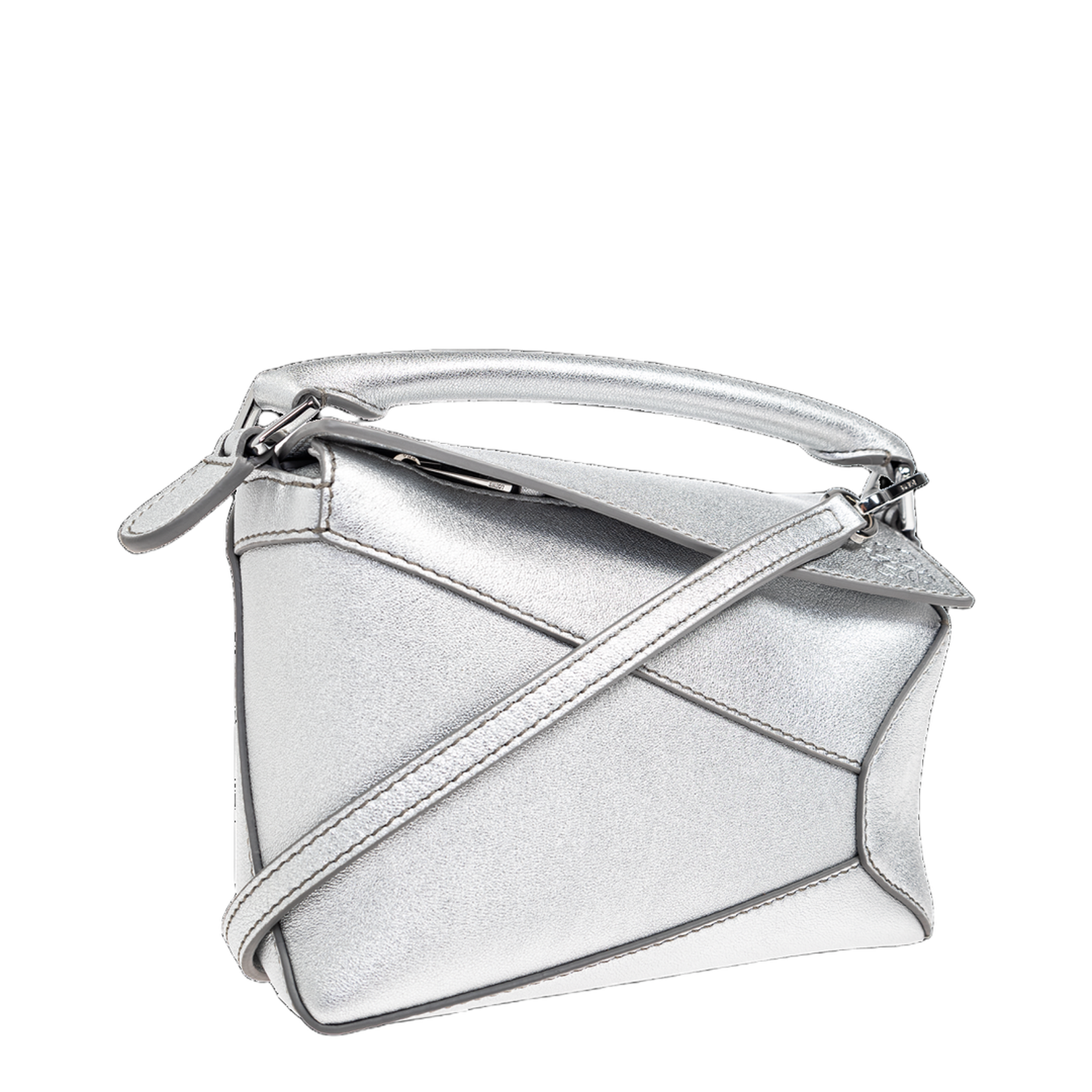 Mini Crossbody Bag Leather Silver - Image 4