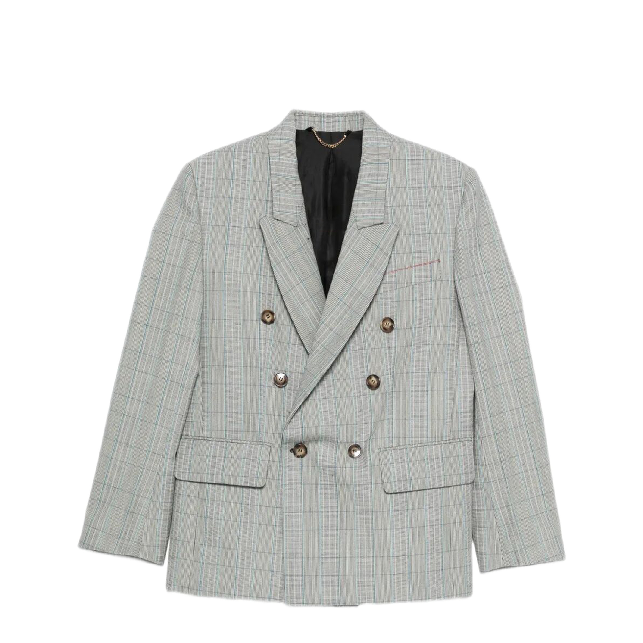 Check Wool Double-Breasted Tailored Jacket - Image 1