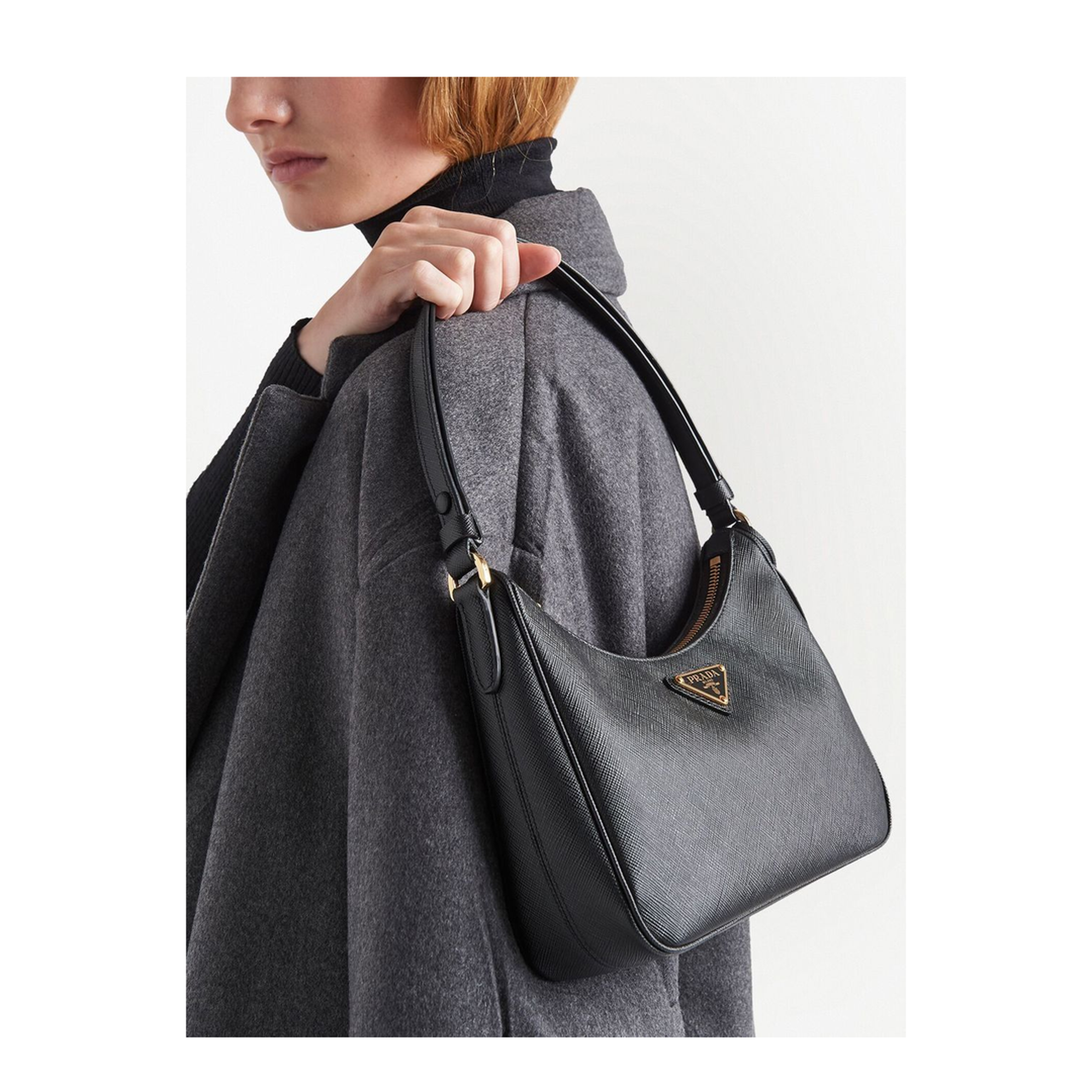 Re-Edition Saffiano Leather Shoulder Bag - Black - Image 5