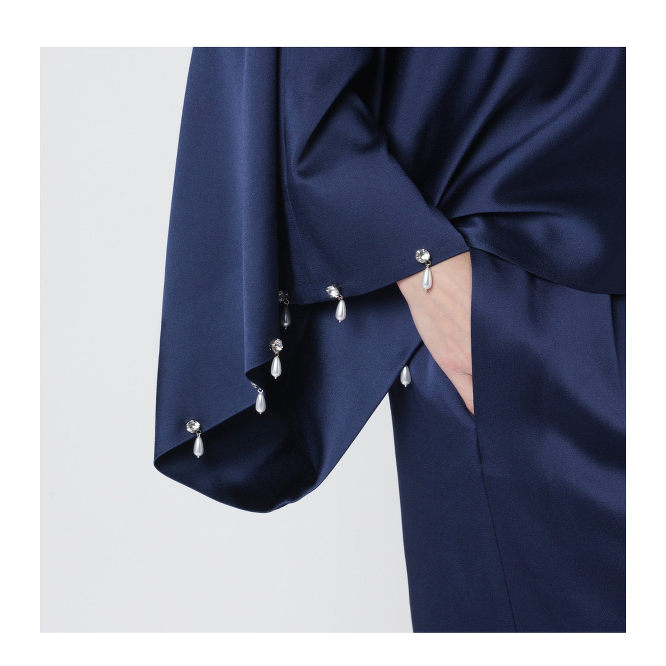 Navy Blue Oversized Viscose Satin Blouse - Image 2