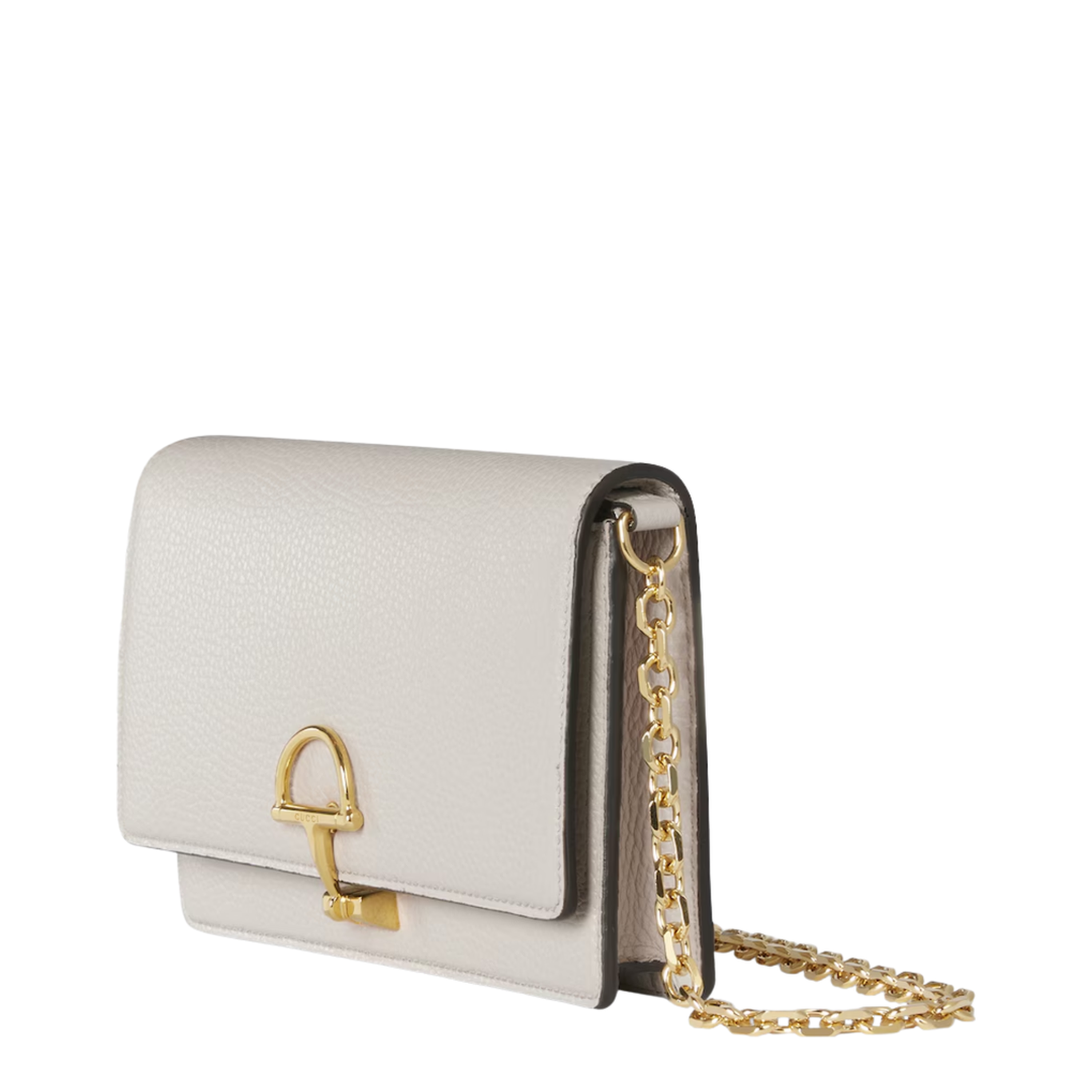 Half Horsebit Soft Grainy Leather Wallet On Chain - Light Grey - Image 1