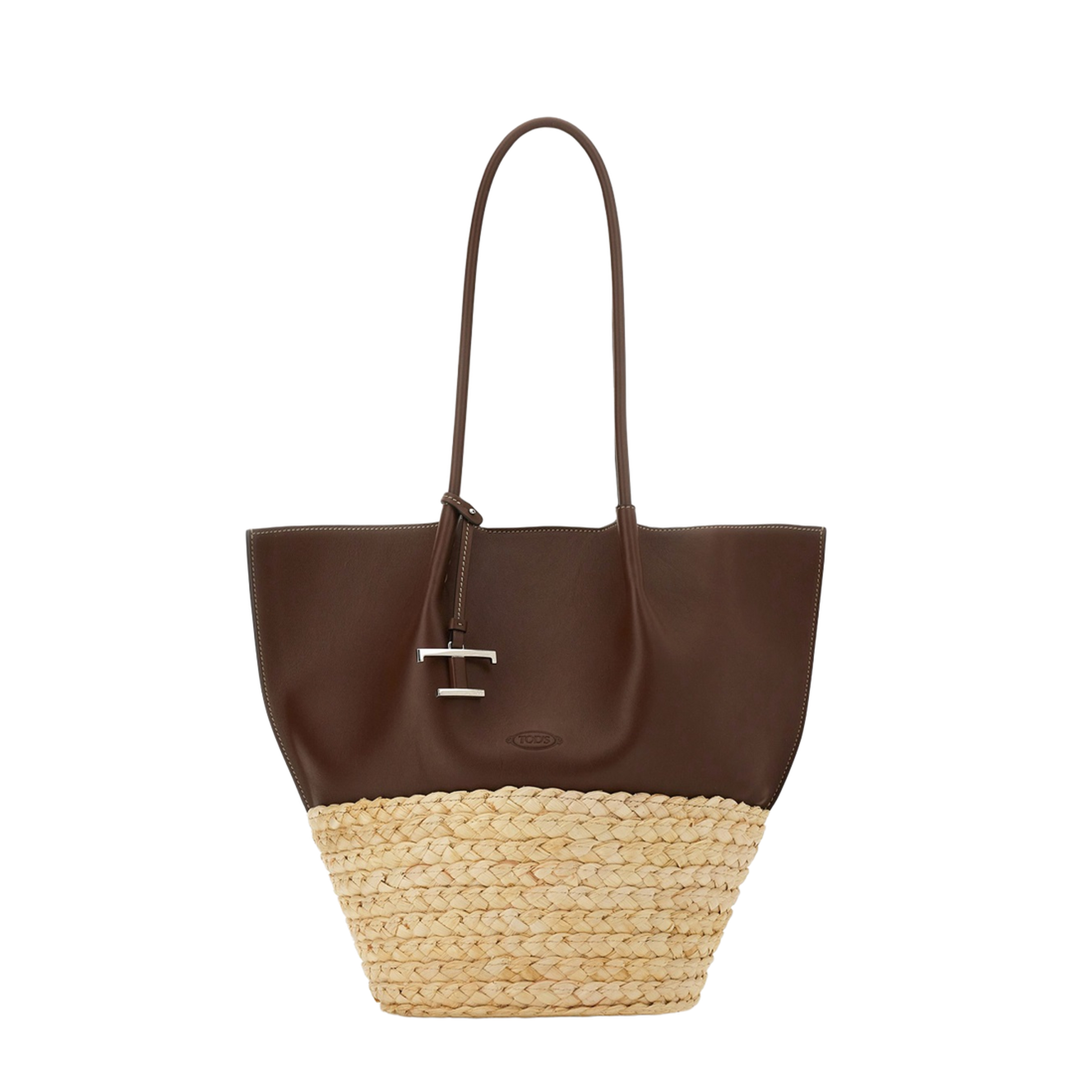 BUX Medium Straw and Leather Shopping Bag - Brown - Image 1