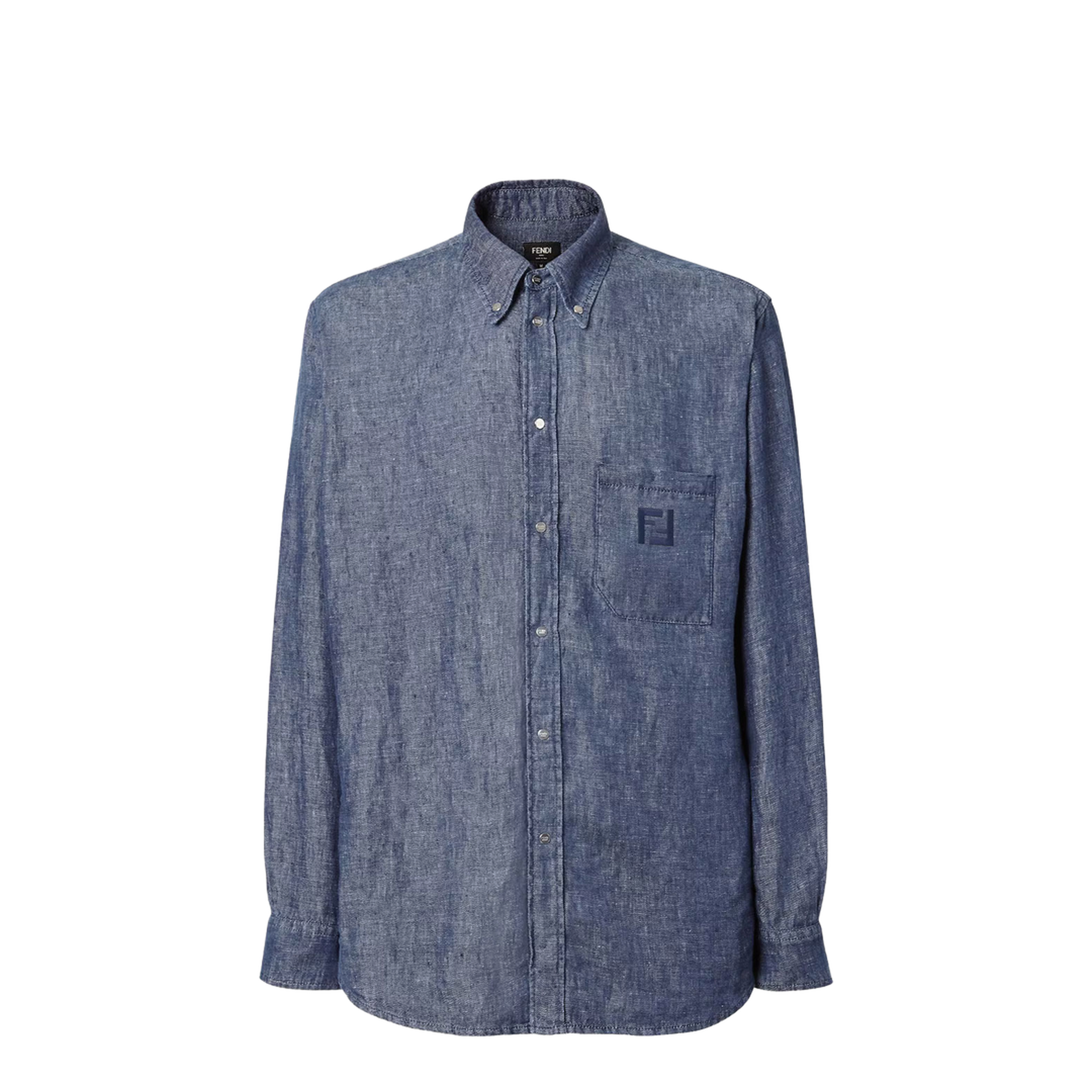 Comfort Fit Chambray Shirt with Embroidery - Image 1