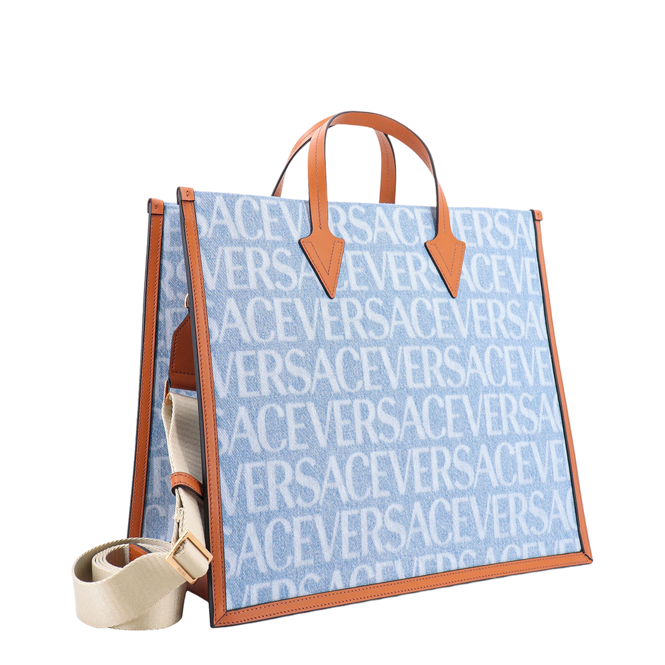 La Medusa Denim Tote - Light Blue/Brown - Image 3