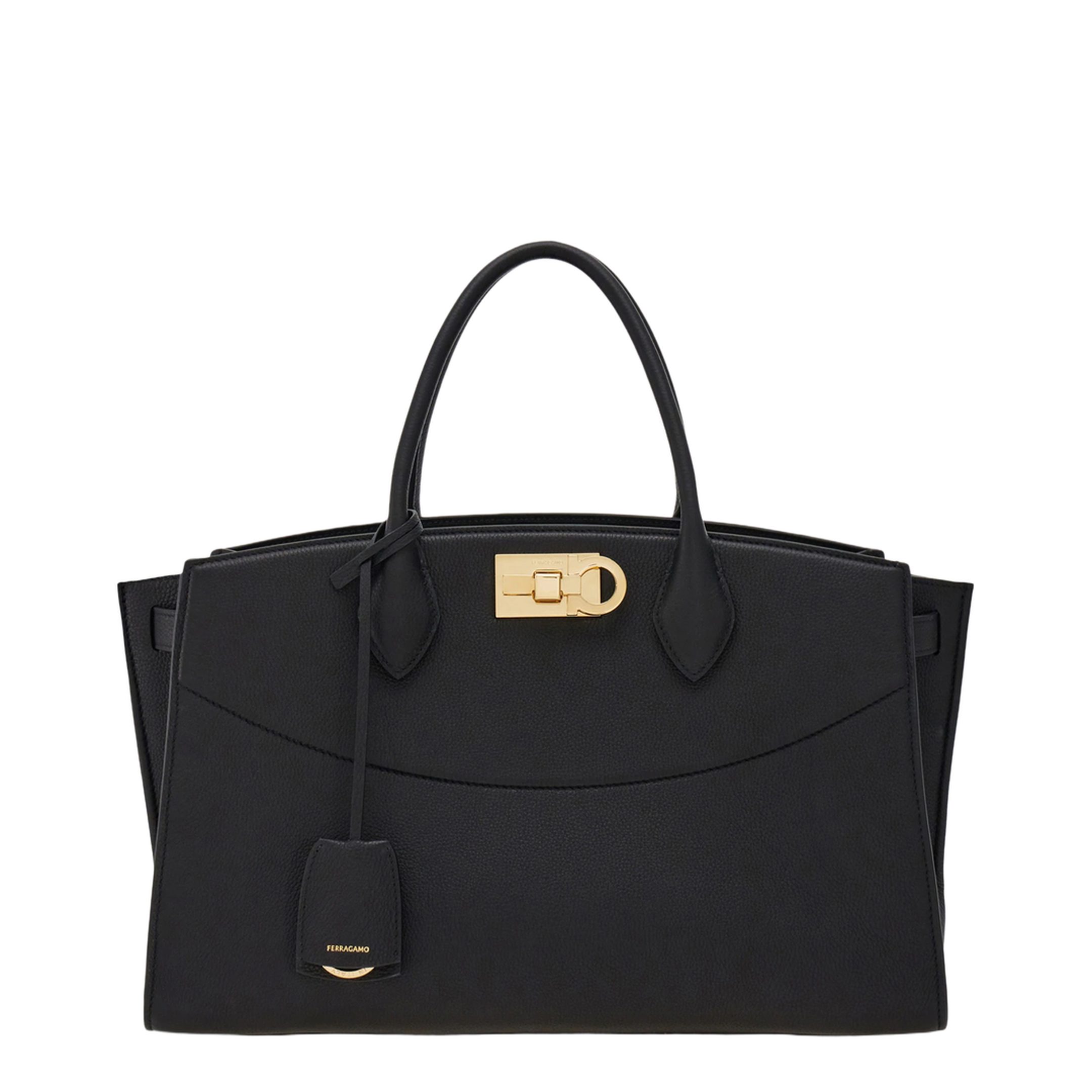 Ferragamo Studio Soft Bag (Large) Hammered Calfskin Top-Handle Bag - Nero - Image 1