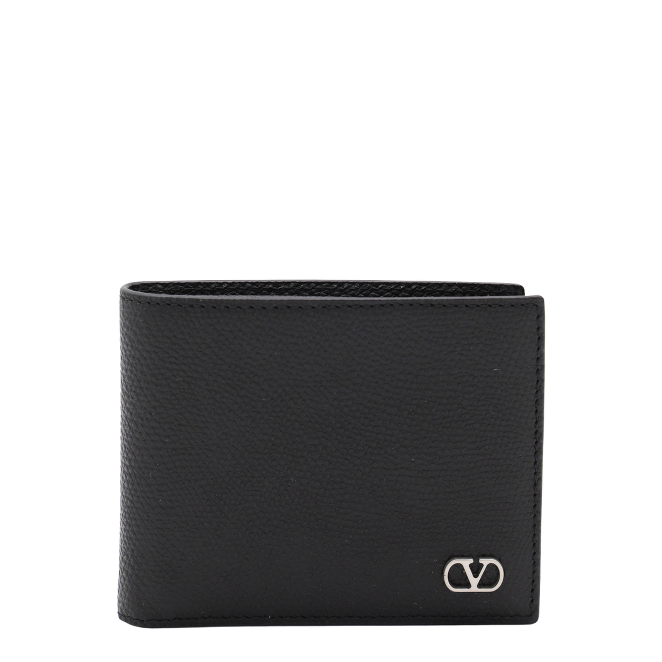 VLogo Signature Grainy Calfskin Bifold Wallet in Black - Image 1
