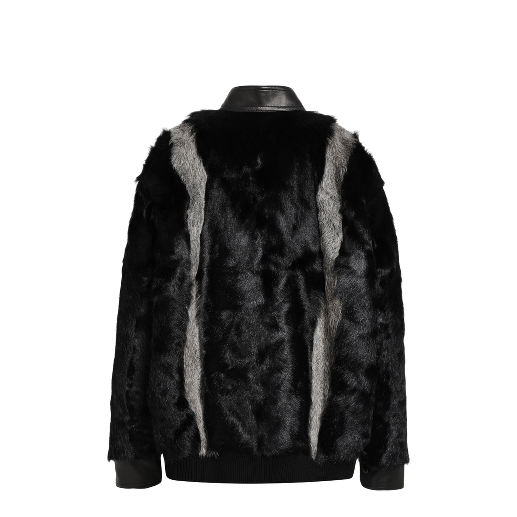 Black Grey Shearling and Leather Jacket - Image 2