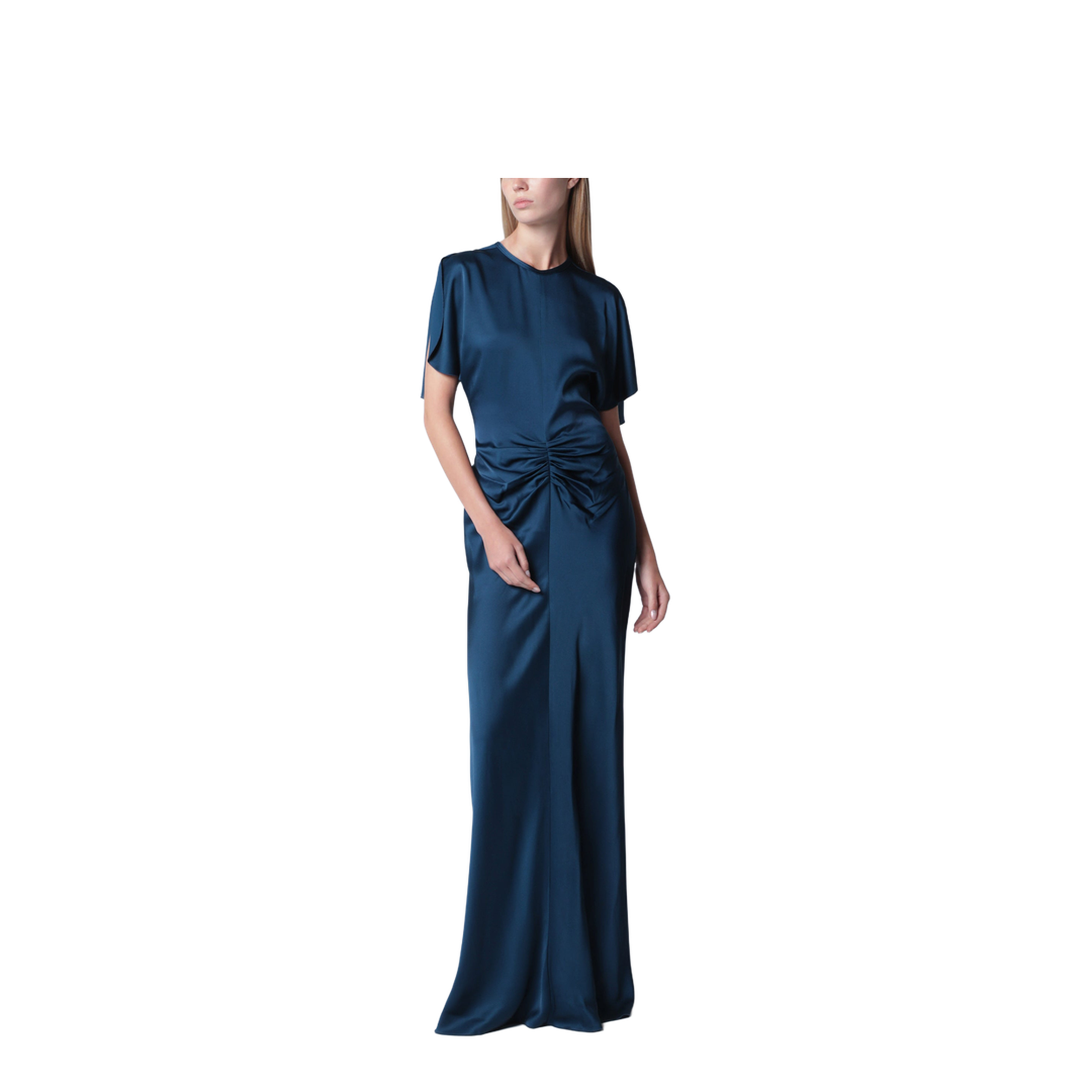 Ocean Blue Isabella Satin Crêpe Maxi Dress - Image 1