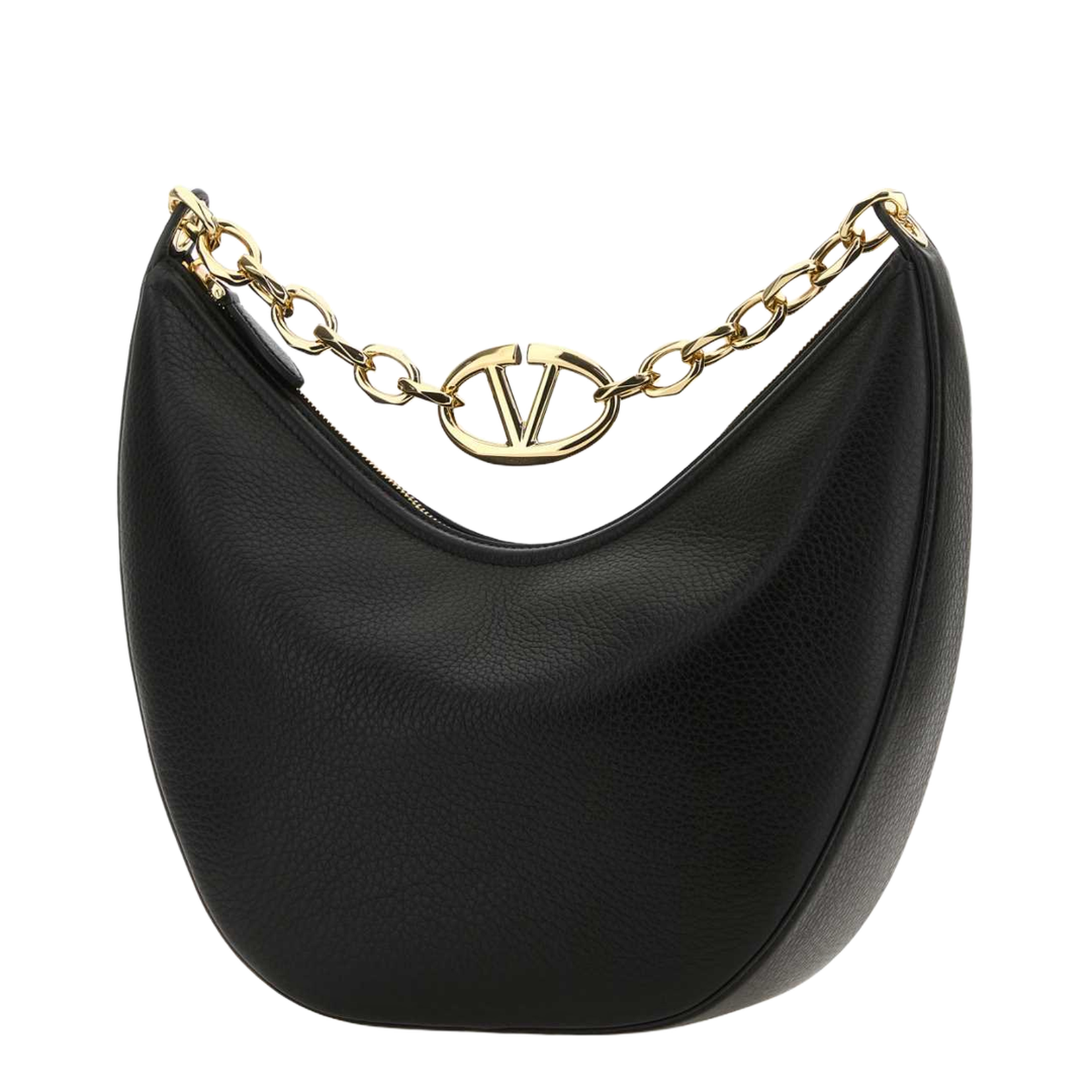VLogo Black Leather Medium Hobo Moon Shoulder Bag - Image 2