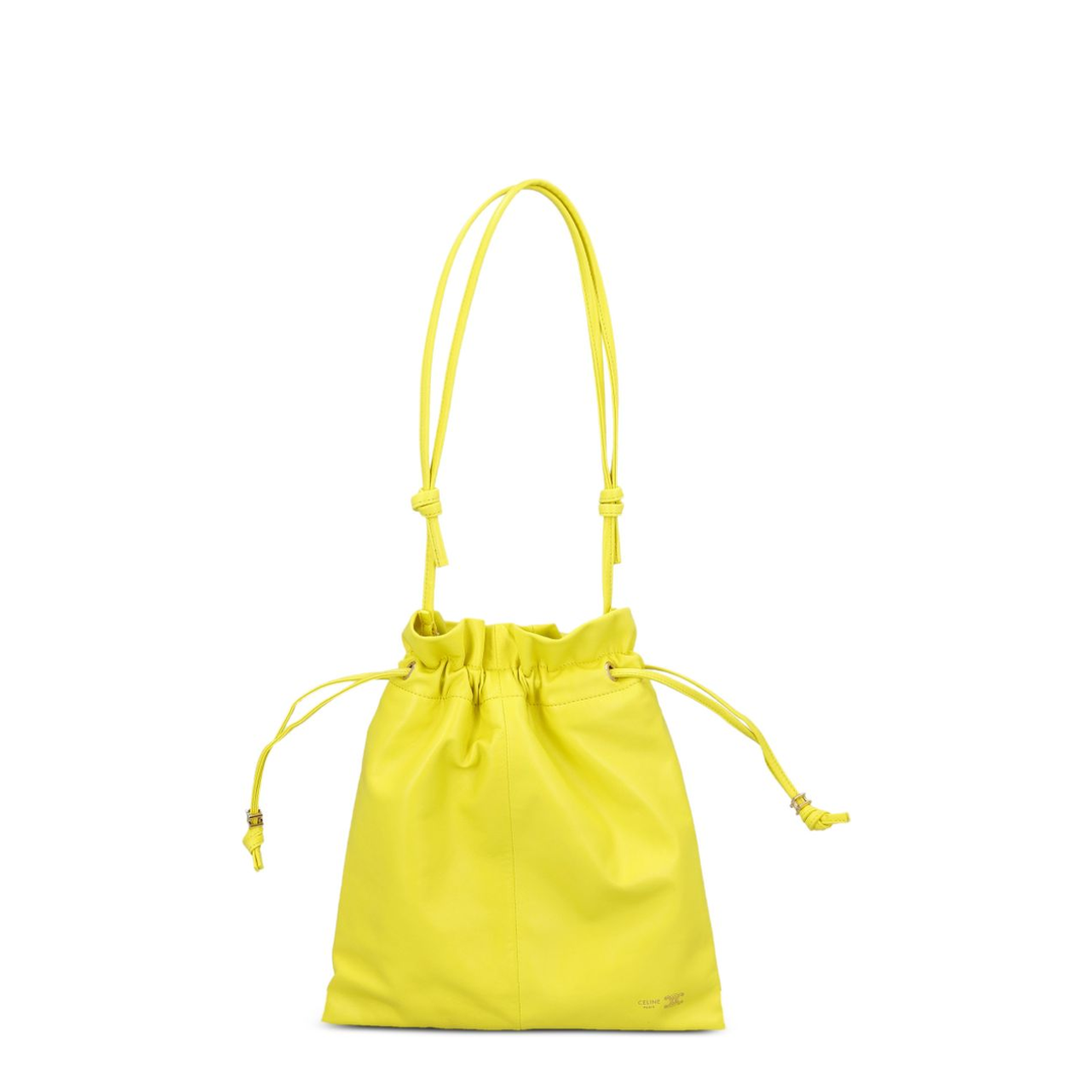 Drawstring Pouch Small Leather Bucket Bag - Yellow - Image 1