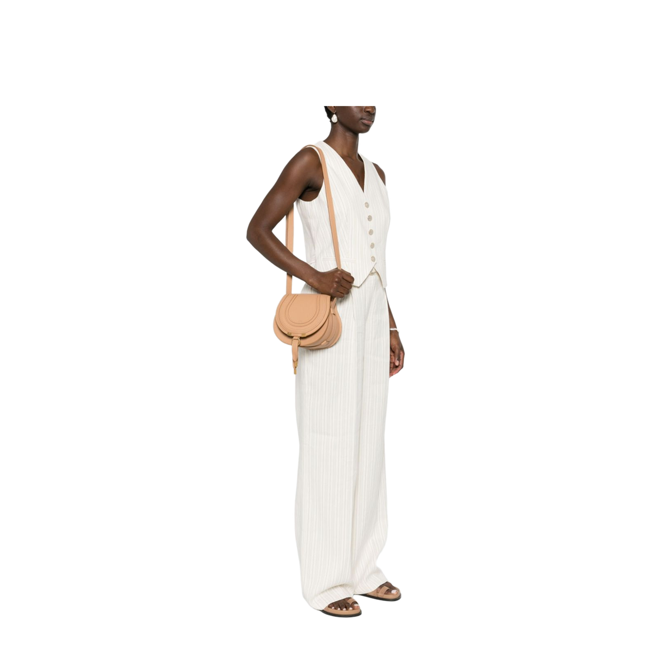 Marcie Small Calfskin Saddle Bag - Light Tan Brown - Image 5