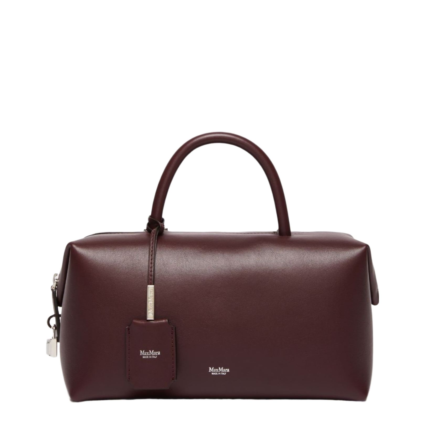 Medium Natural Leather Bowler Bag Bordeaux - Image 1