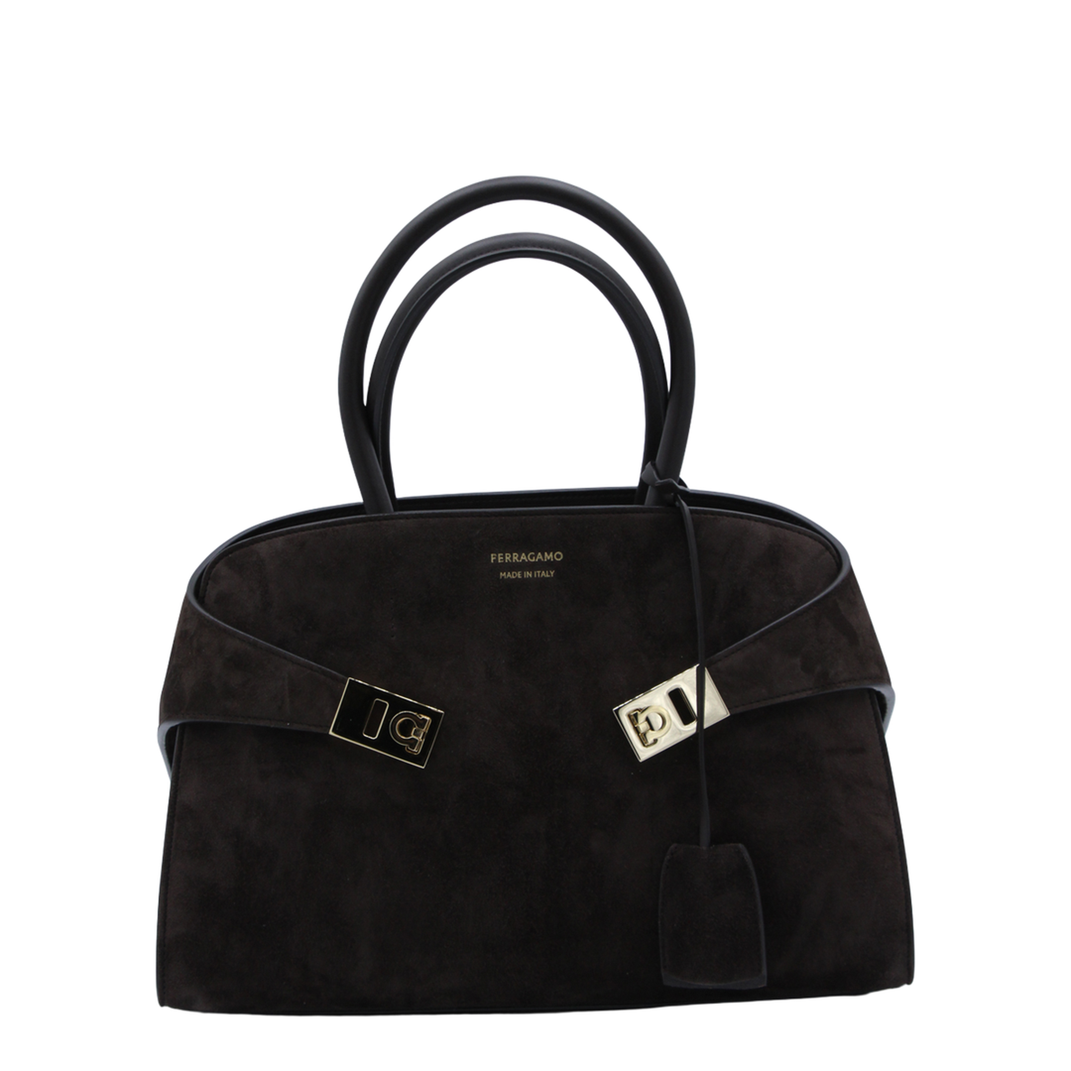 Dark Brown Leather Hug S Suede Top Handle Bag - Image 1