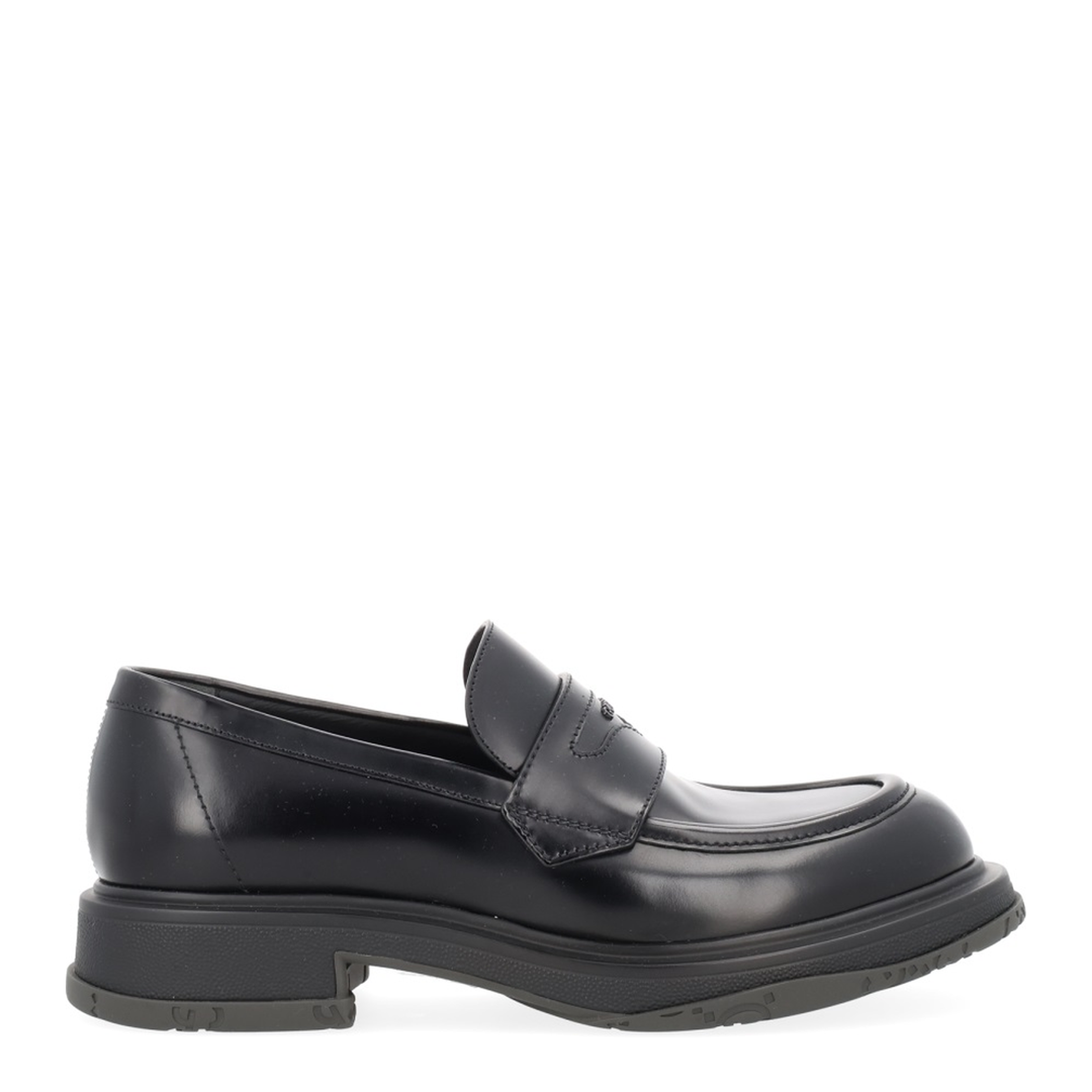 Black Leather Loafer with Logo - Image 1