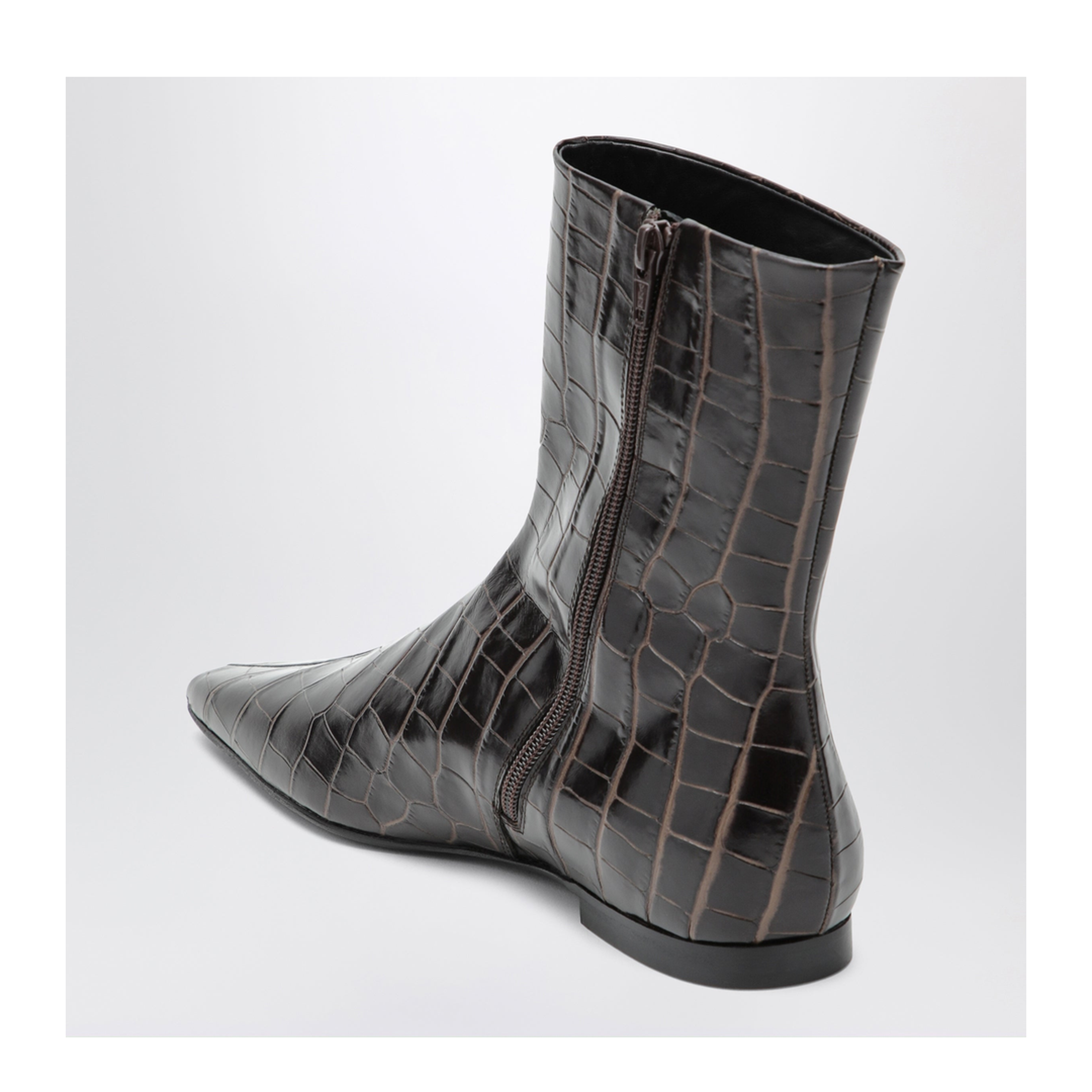 Brown Crocodile-Effect Leather Chelsea Boots with Zip - Image 2