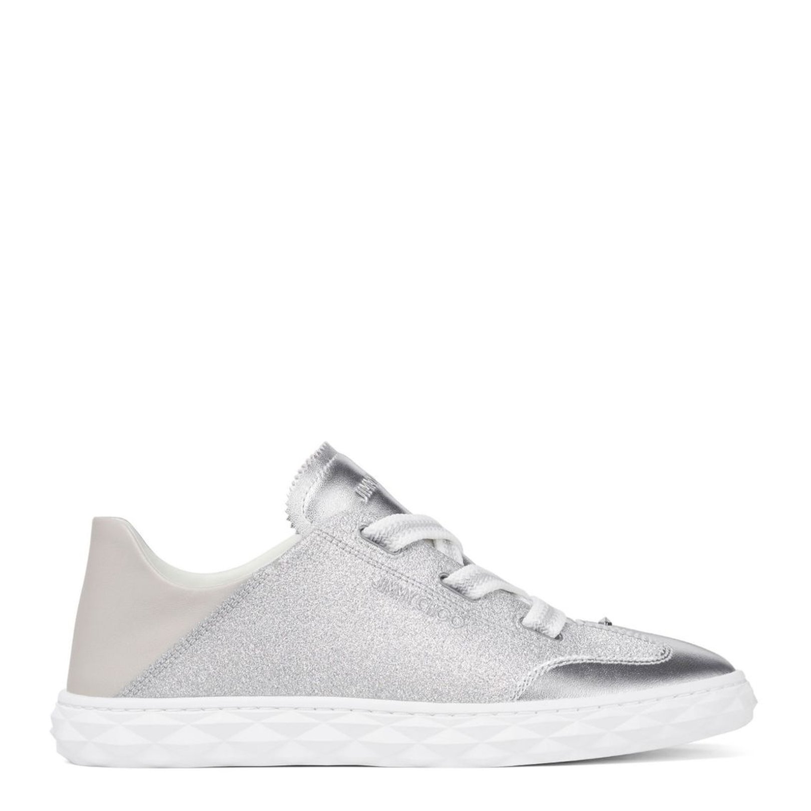 Silver Glitter Leather Trainers - Image 1