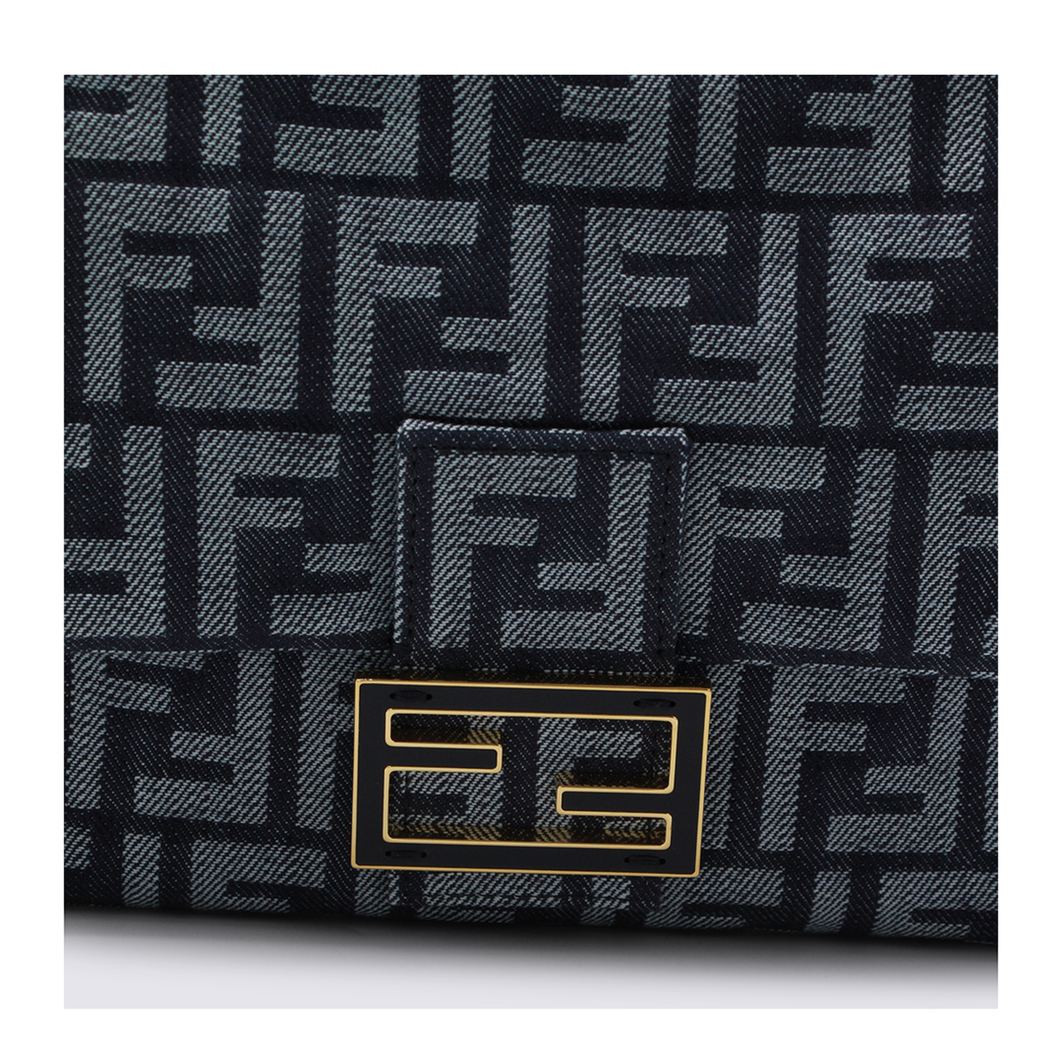 Mamma Baguette Medium Denim-Effect FF Jacquard Shoulder Bag - Dark Blue - Image 8