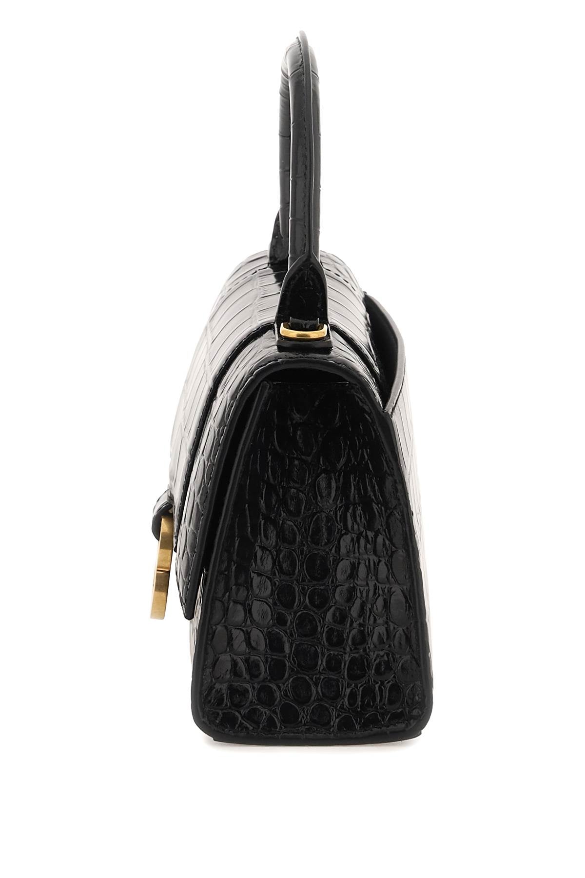 Hourglass Handbag XS in Black Crocodile Embossed Calfskin - Image 5
