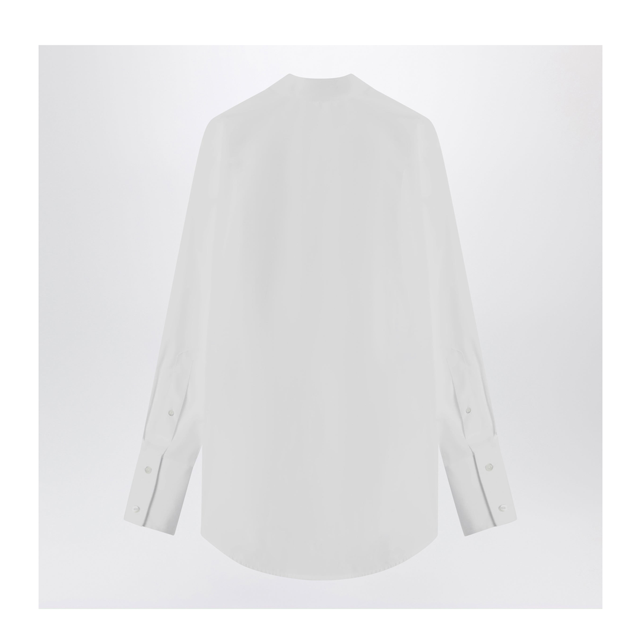Deep V-Neck Cotton Poplin Shirt In White - Image 2