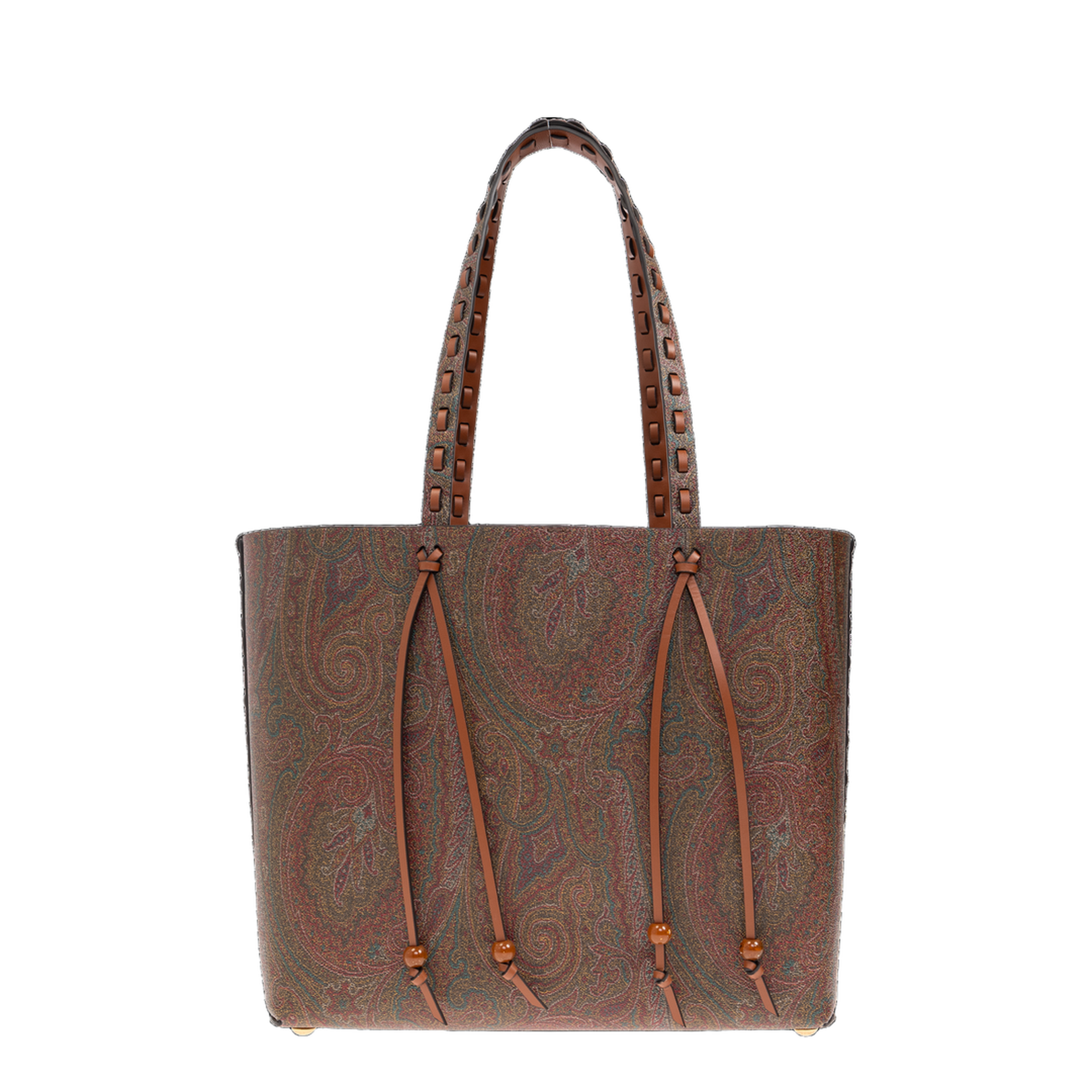 Brown Calf Leather Paisley-Print Shopping Bag - Image 3