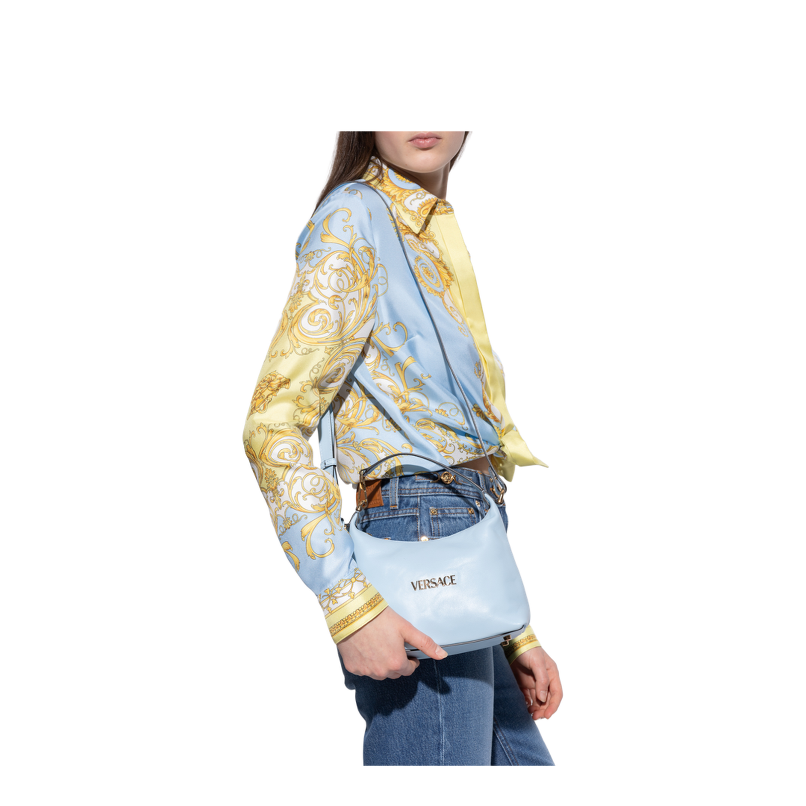 Versace Tag Nappa Hobo Bag - Light Blue - Image 2