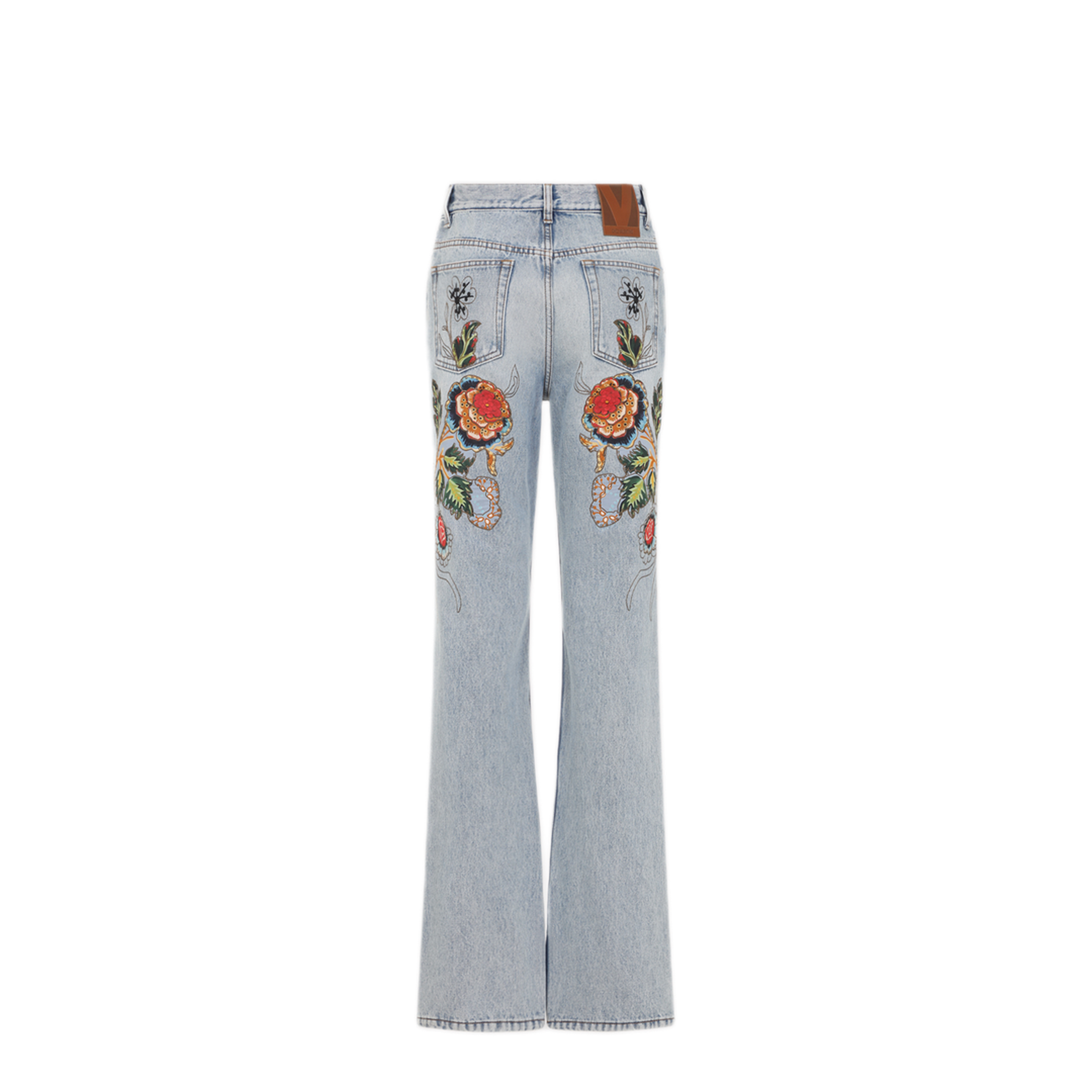 Denim 5 Pockets Embroidered Flowers Jeans - Image 4
