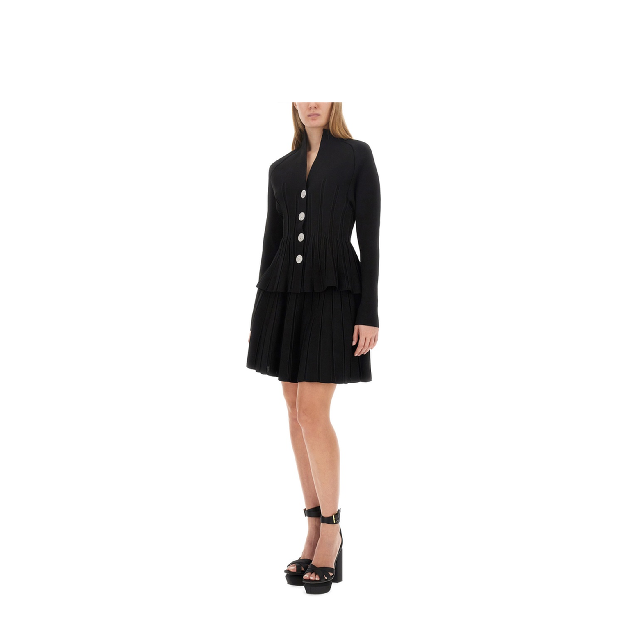 Tweed Pencil Skirt Frayed Hem Black - Image 2