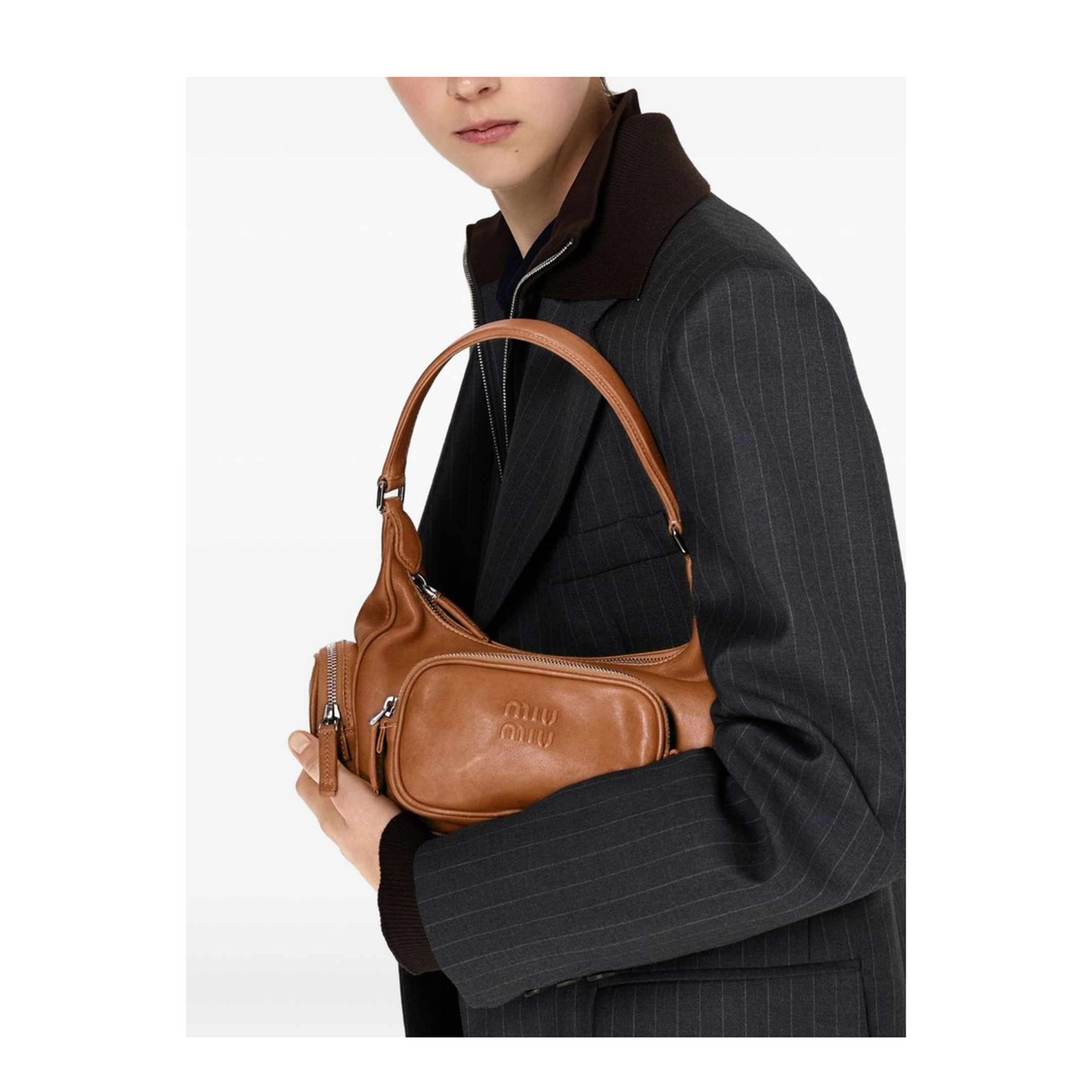 Pocket Lambskin Shoulder Bag - Caramel - Image 5