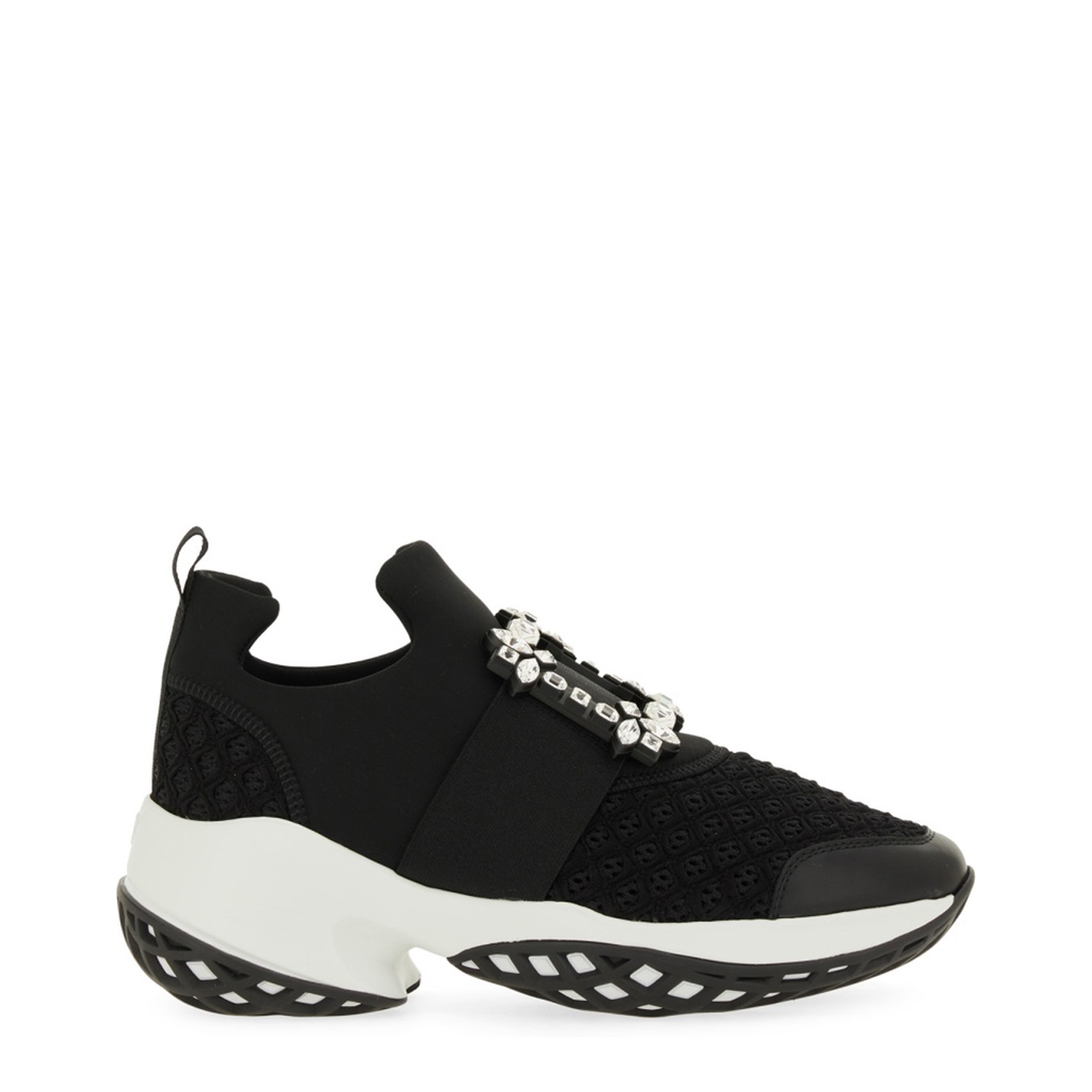 Black and White Leather Embellished Slip-On Sneakers - Image 1