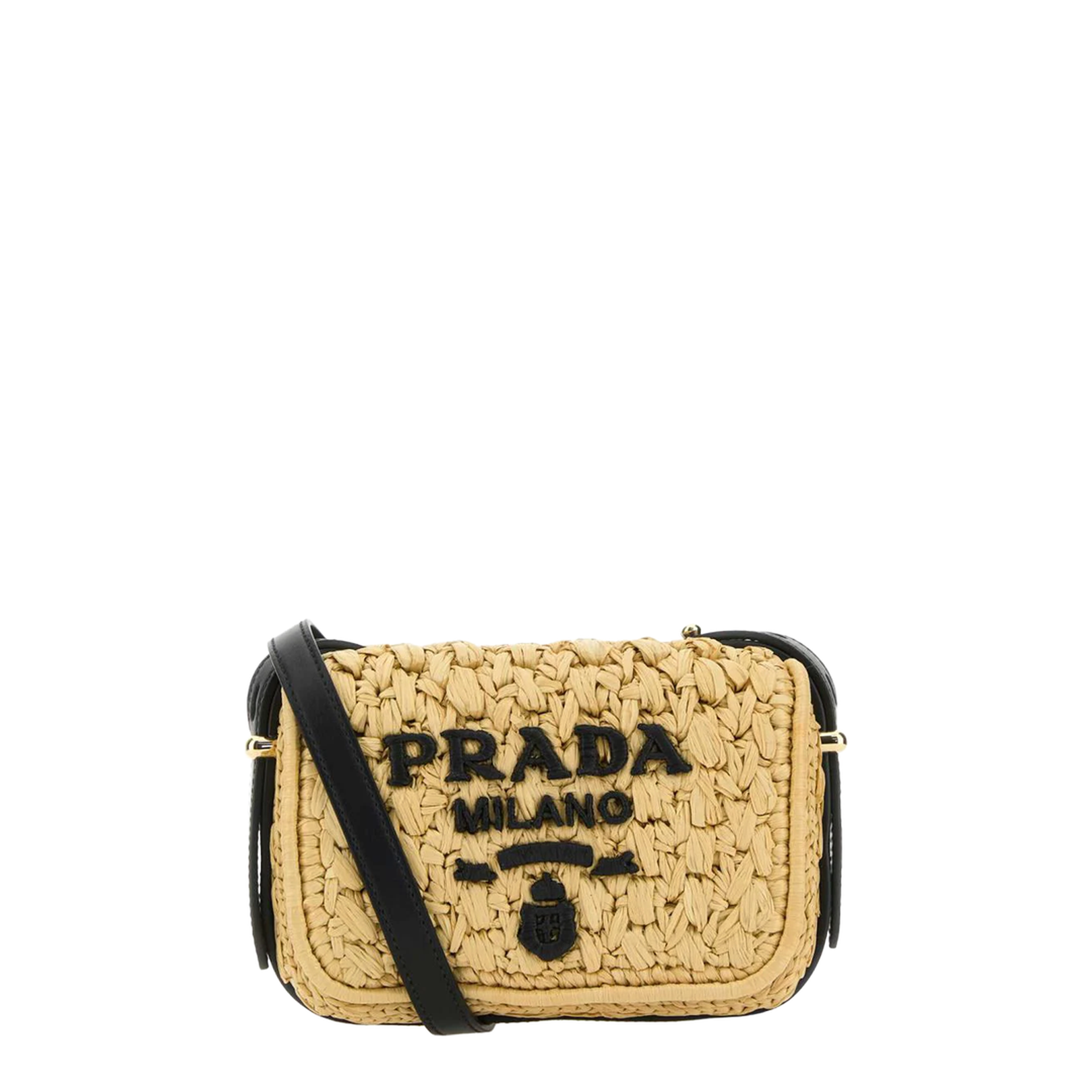 Crochet and Leather Shoulder Bag - Tan/Black - Image 1