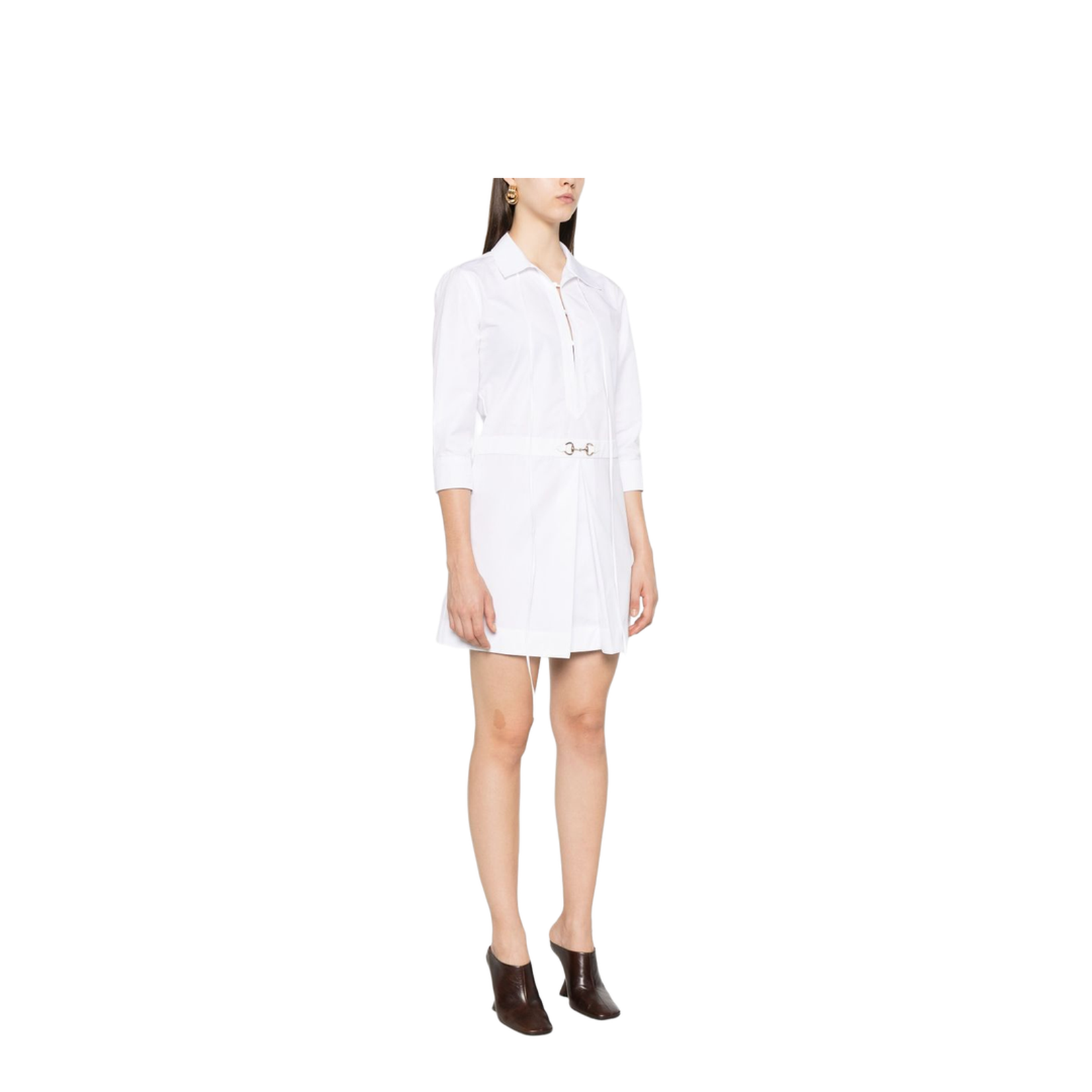 Cotton Poplin Shirt Dress with Horsebit in White - Image 2