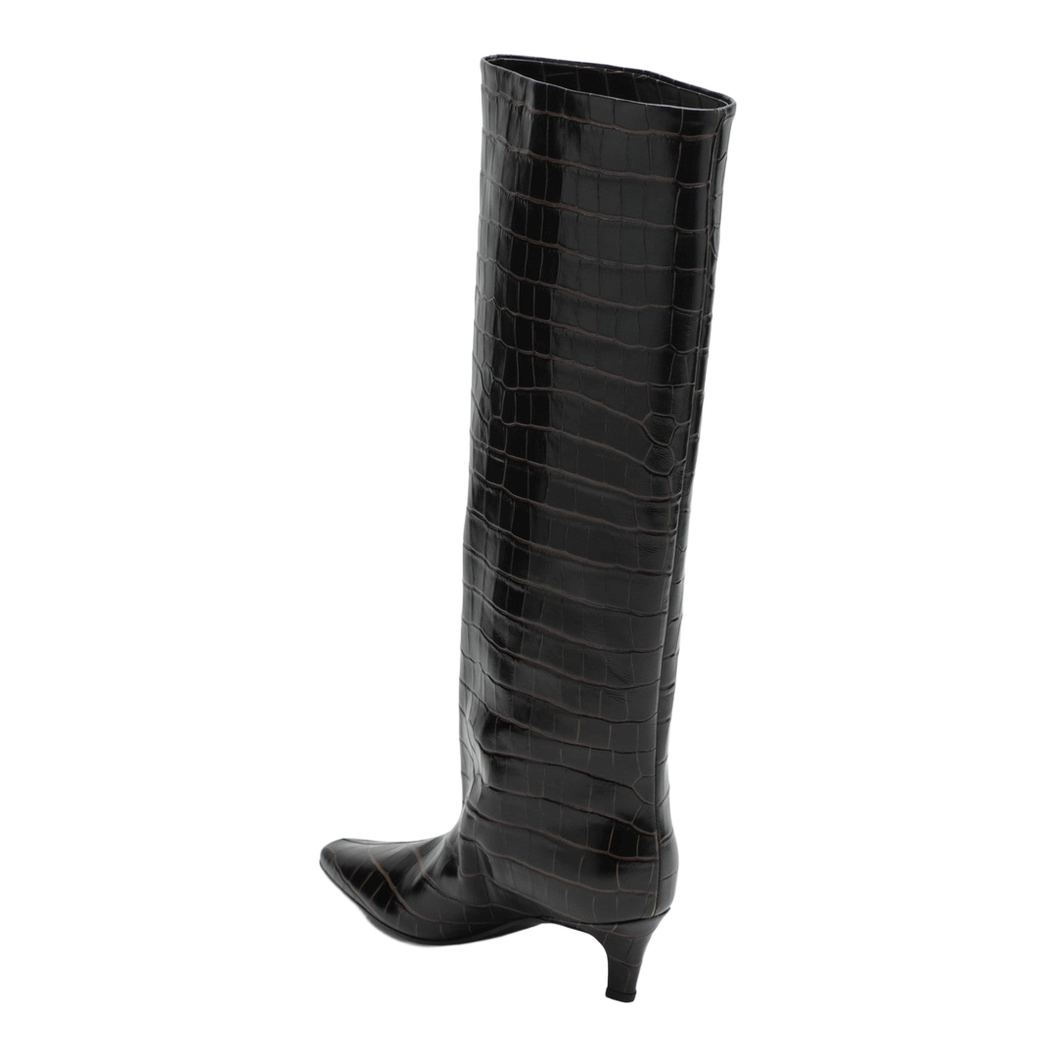 Brown Boots in Crocodile-Print Leather - Image 2