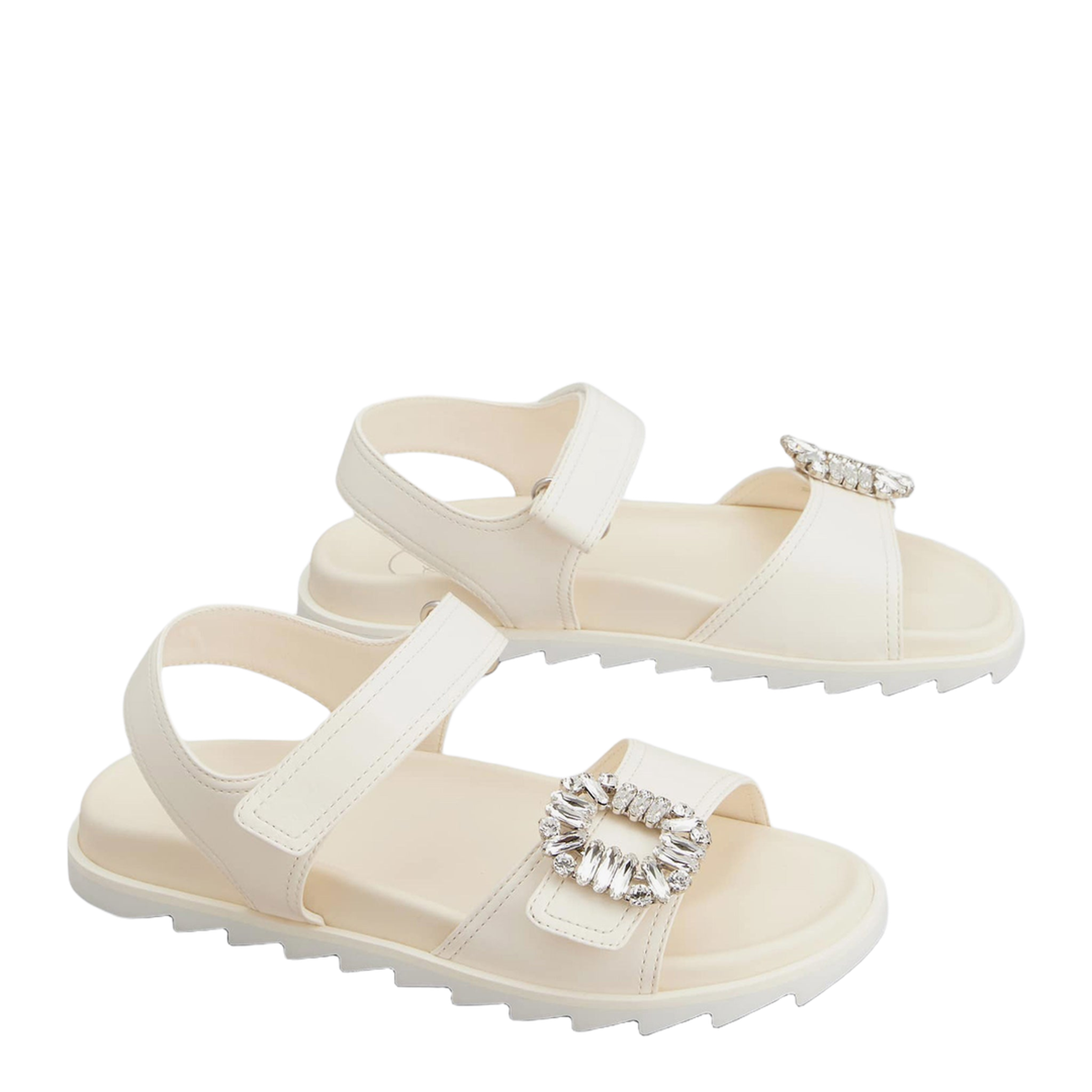 Ivory Leather Sandals With Crystal Buckle - Image 2